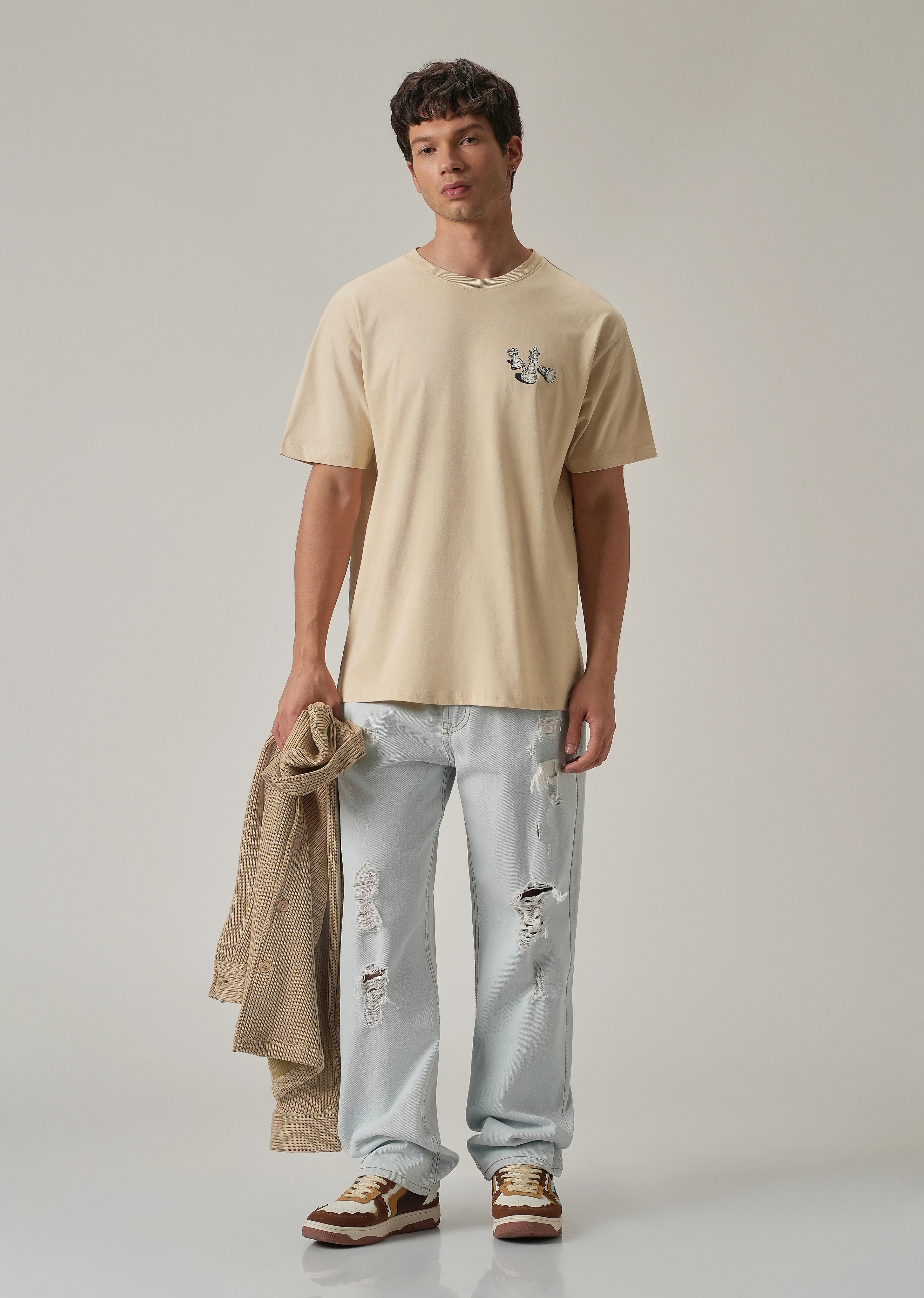 Beige Cream Back Printed Oversized T-Shirt - Image 6