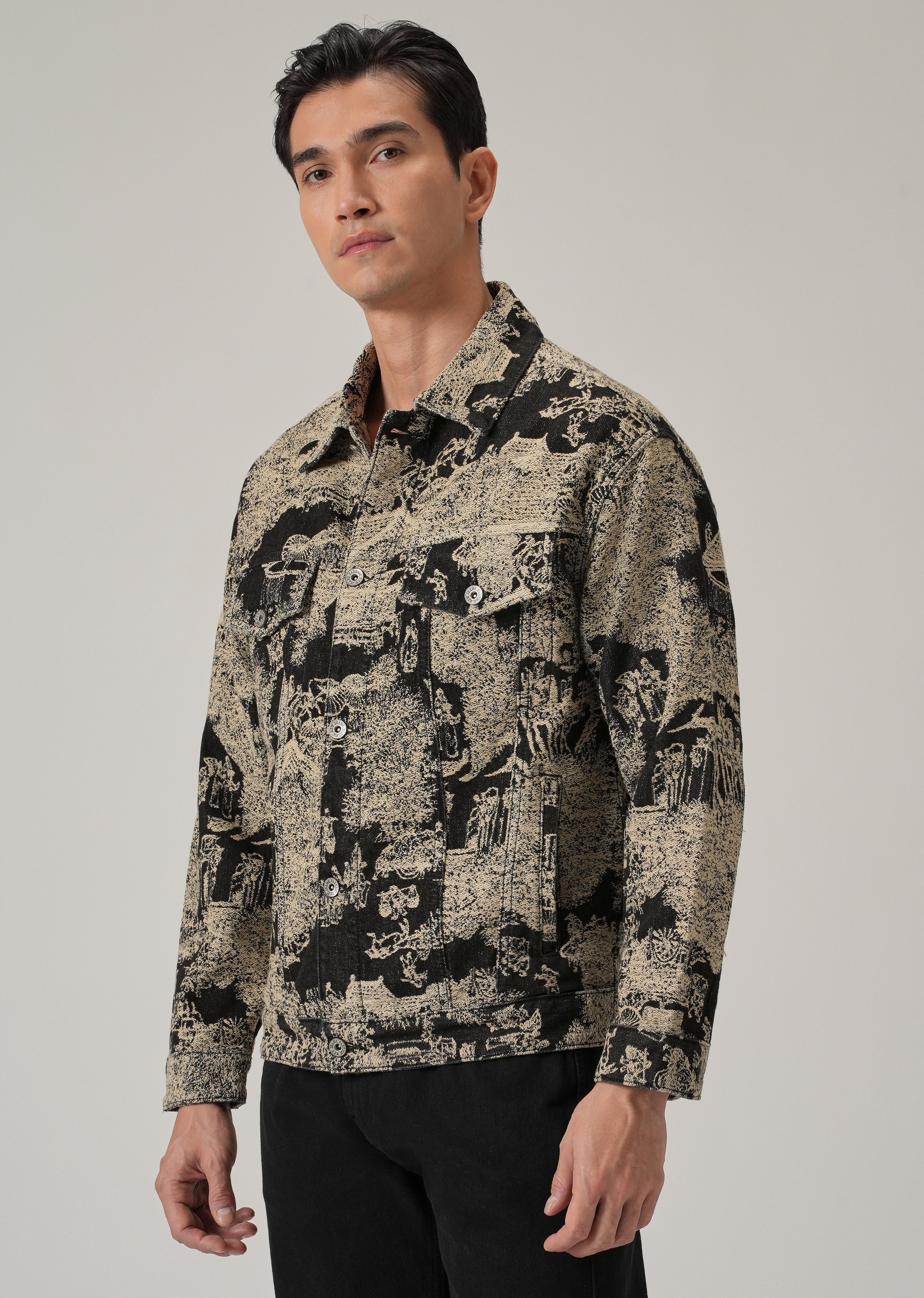 Beige Denim Jacquard Jacket - Image 4