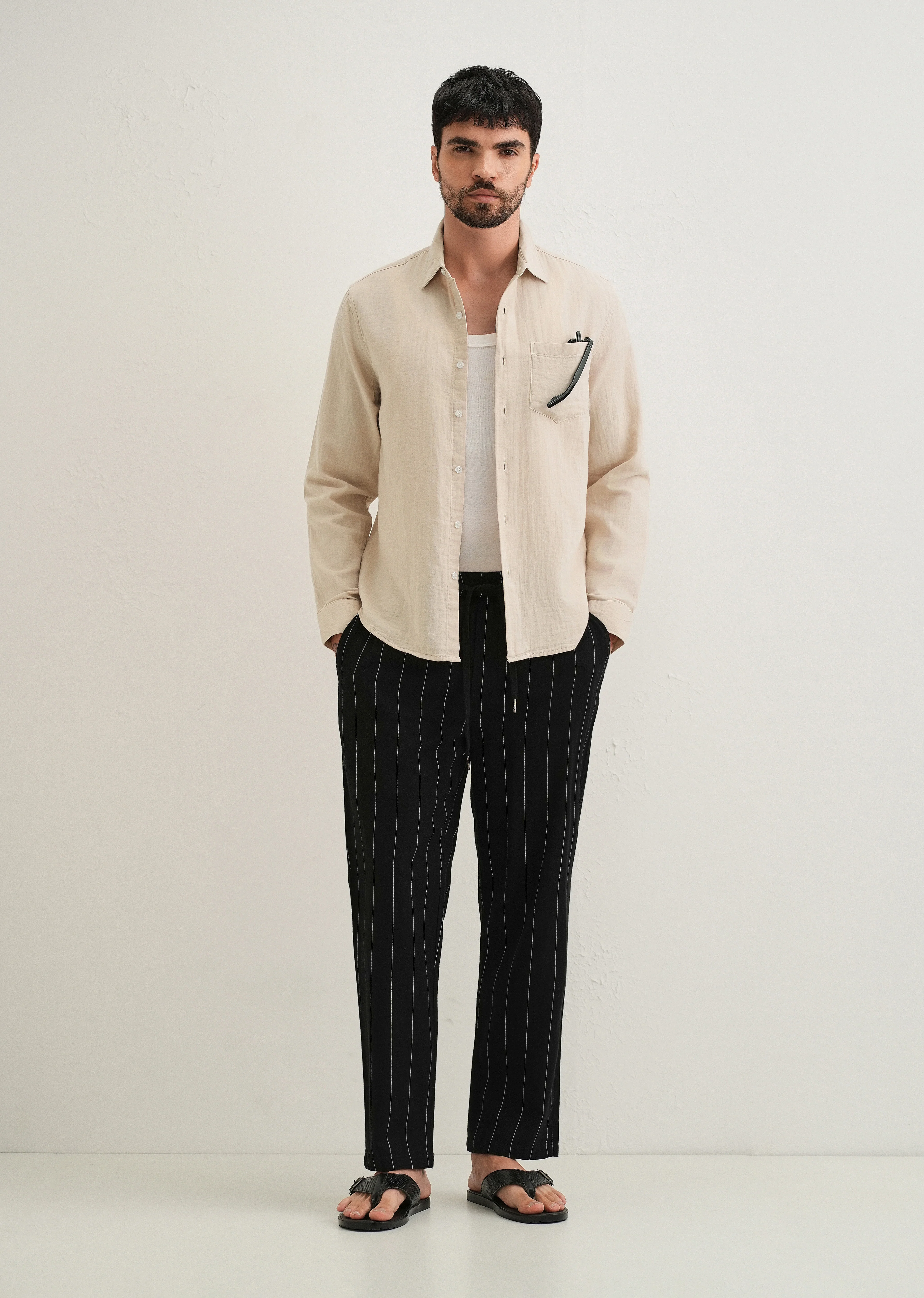 Beige Double Cloth Cotton Shirt - Image 6