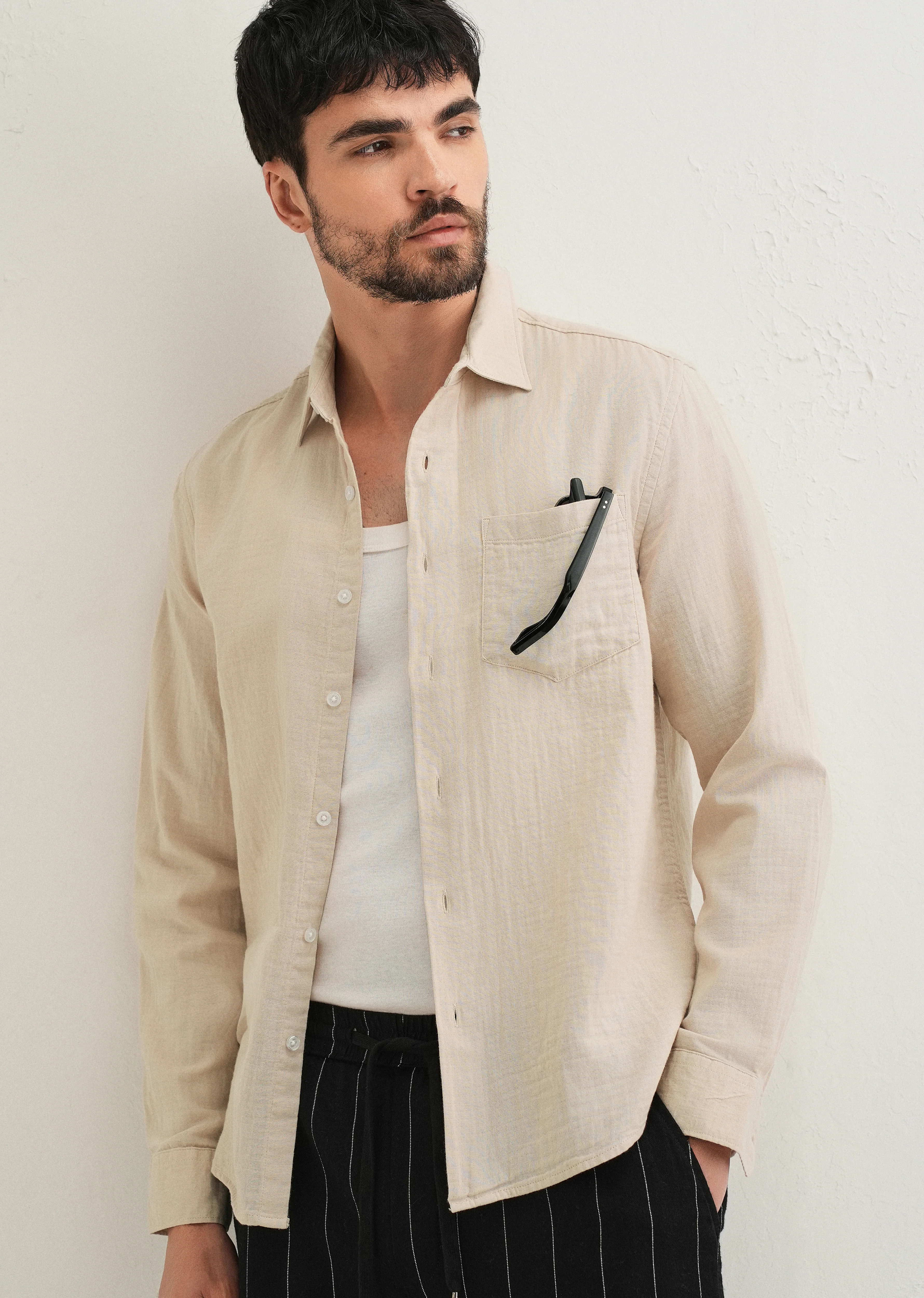 Beige Double Cloth Cotton Shirt - Image 7