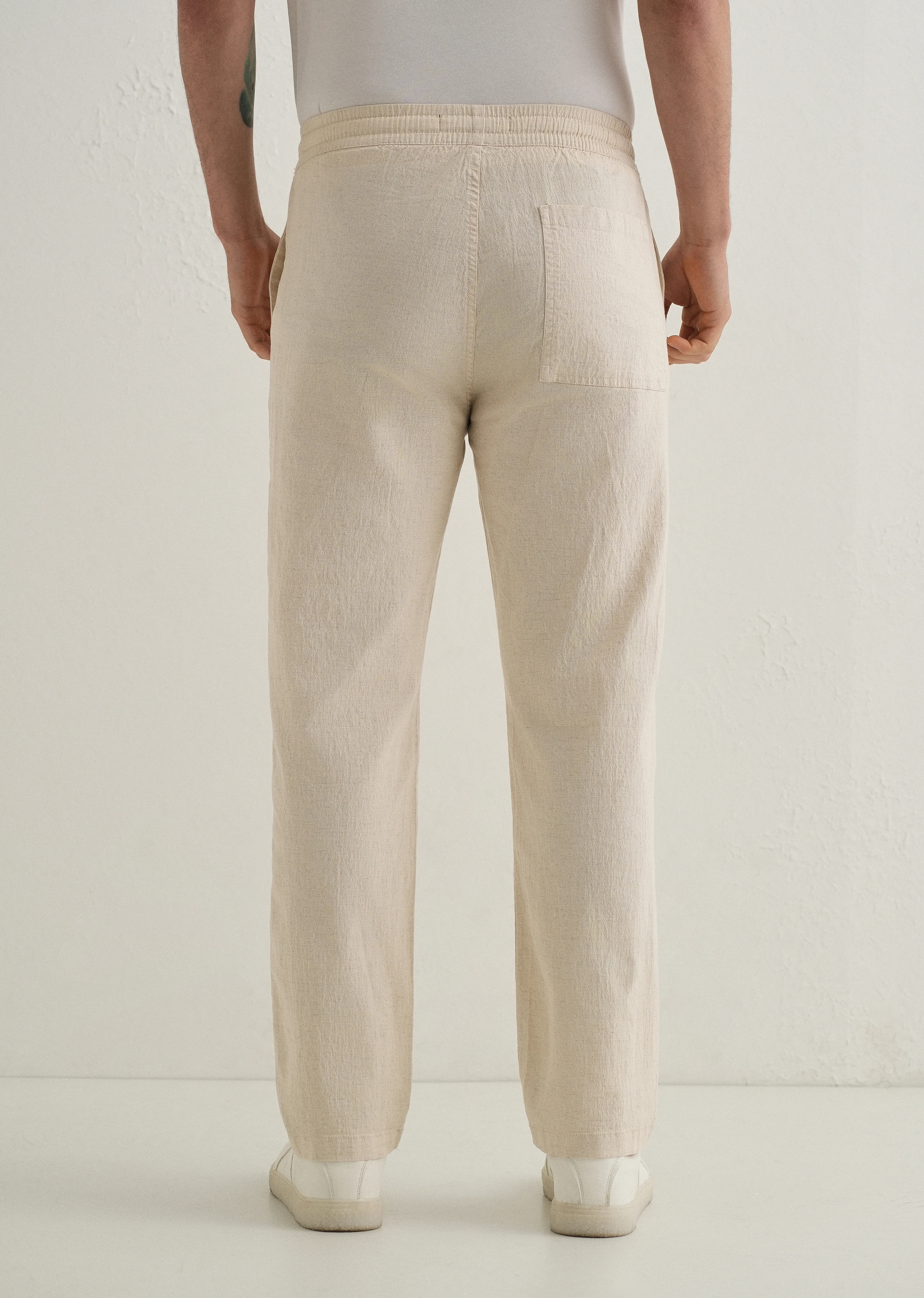 Beige Drawstring Cotton Linen Pant - Image 2