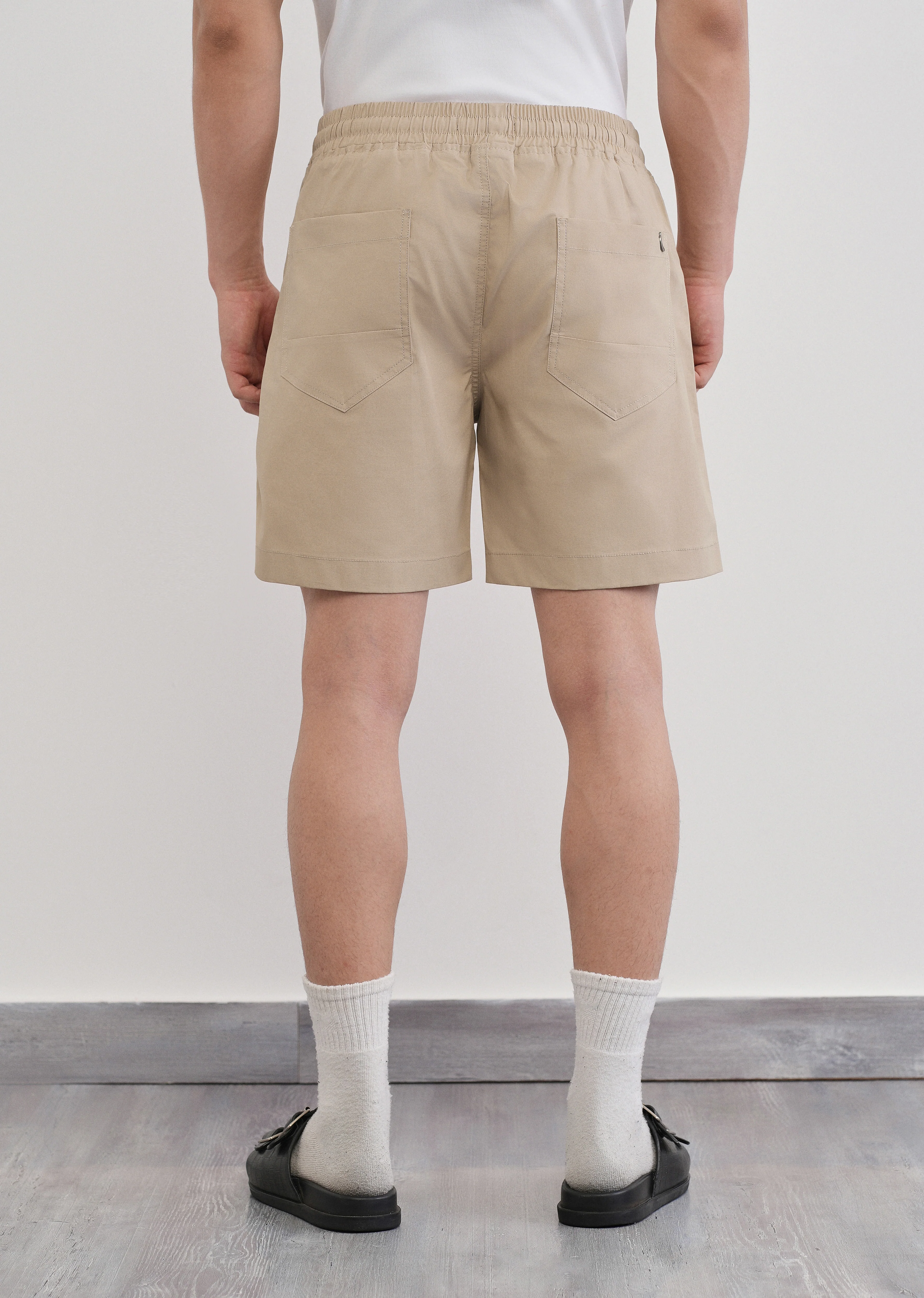 Beige Drawstring Cotton Shorts - Image 2