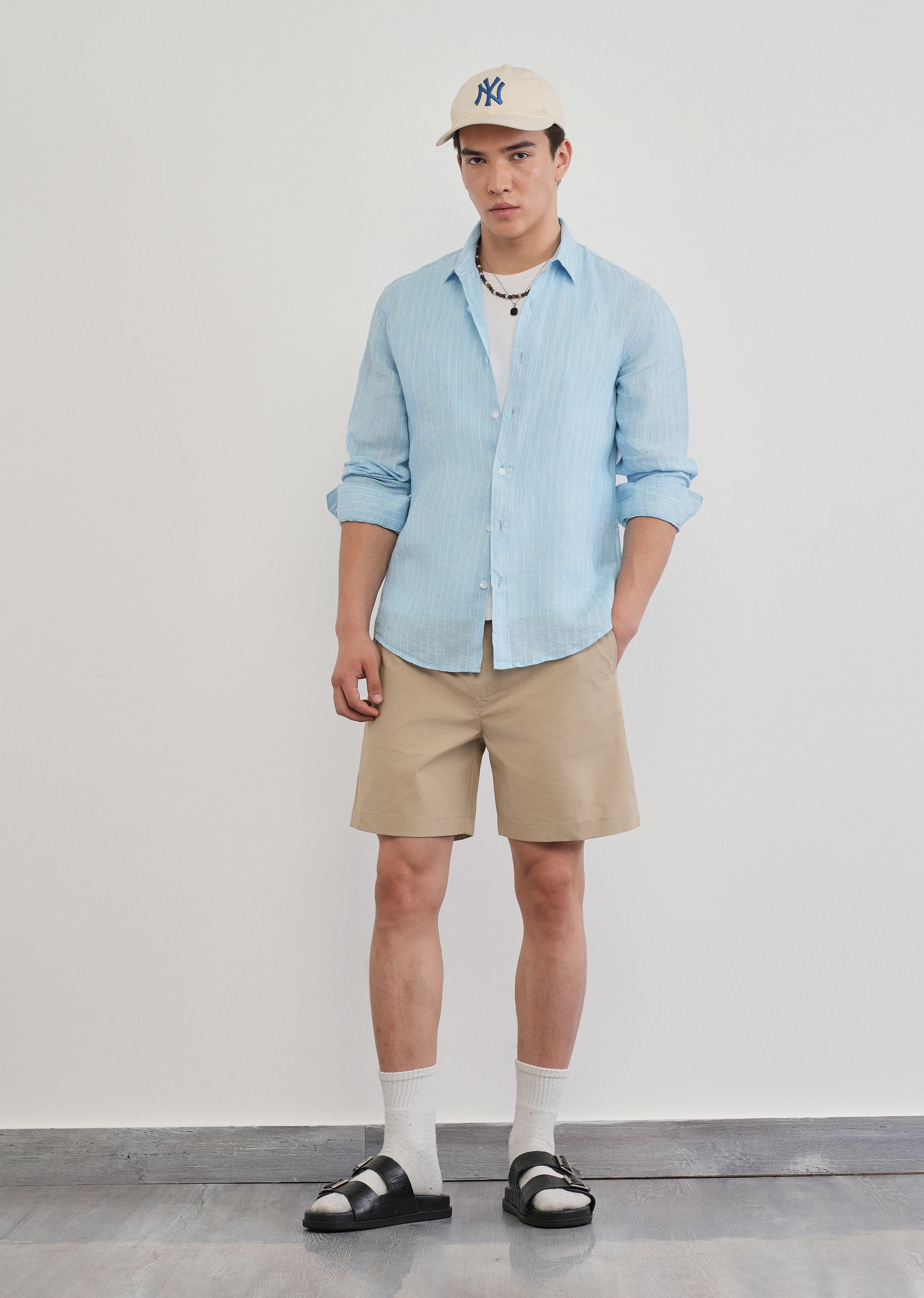Beige Drawstring Cotton Shorts - Image 7