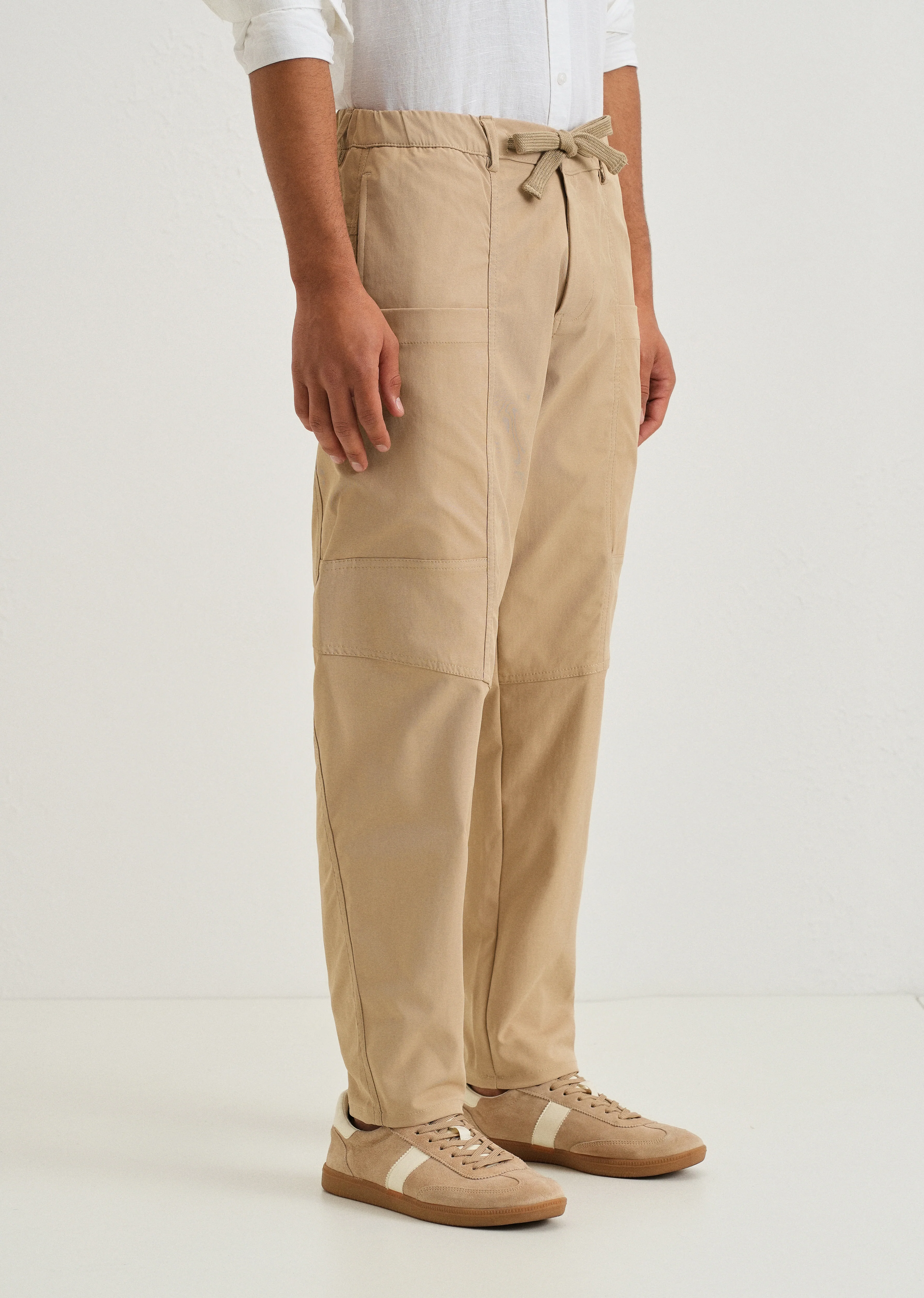 Beige Drawstring Panel Cargo Pant - Image 4