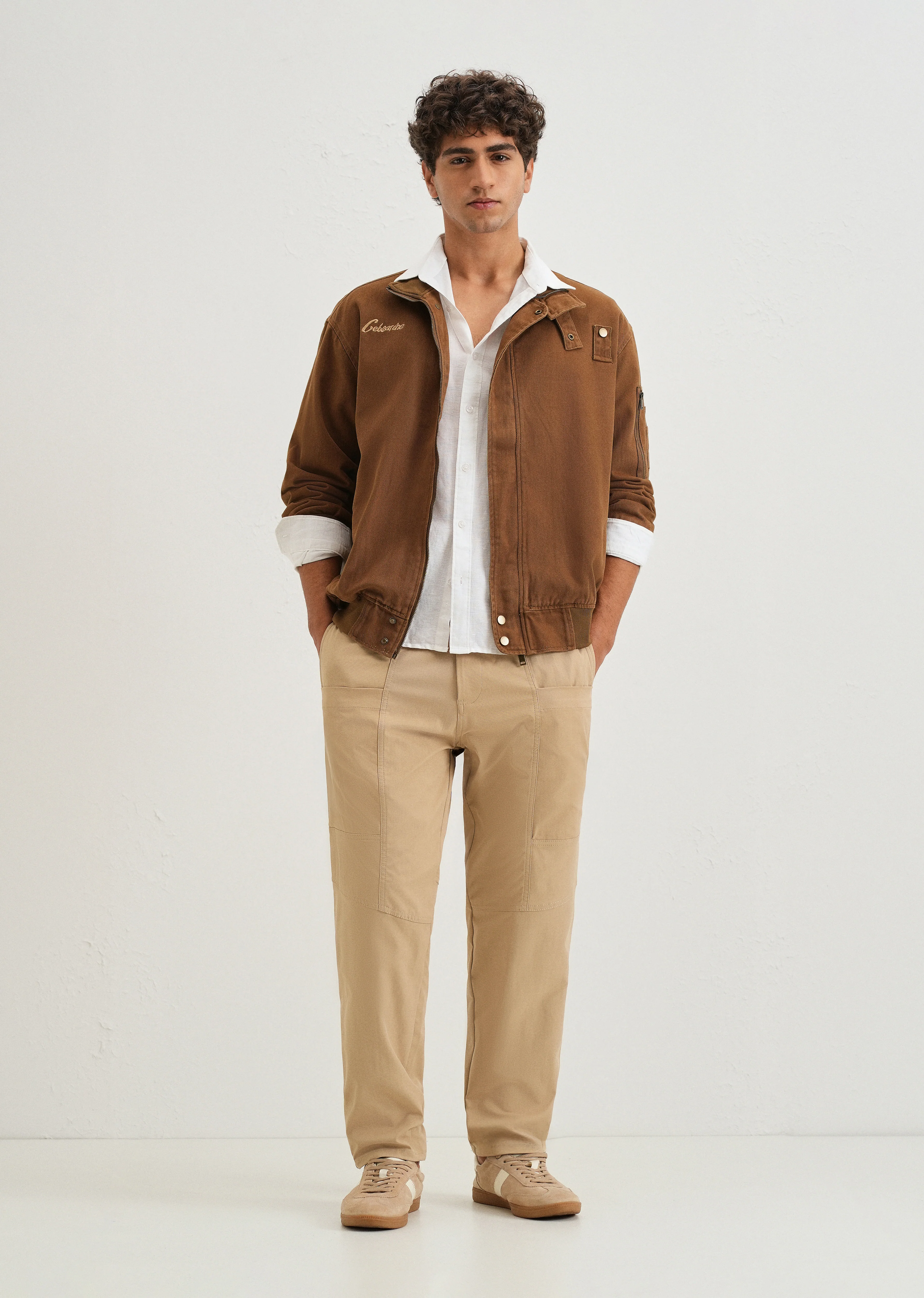 Beige Drawstring Panel Cargo Pant - Image 6