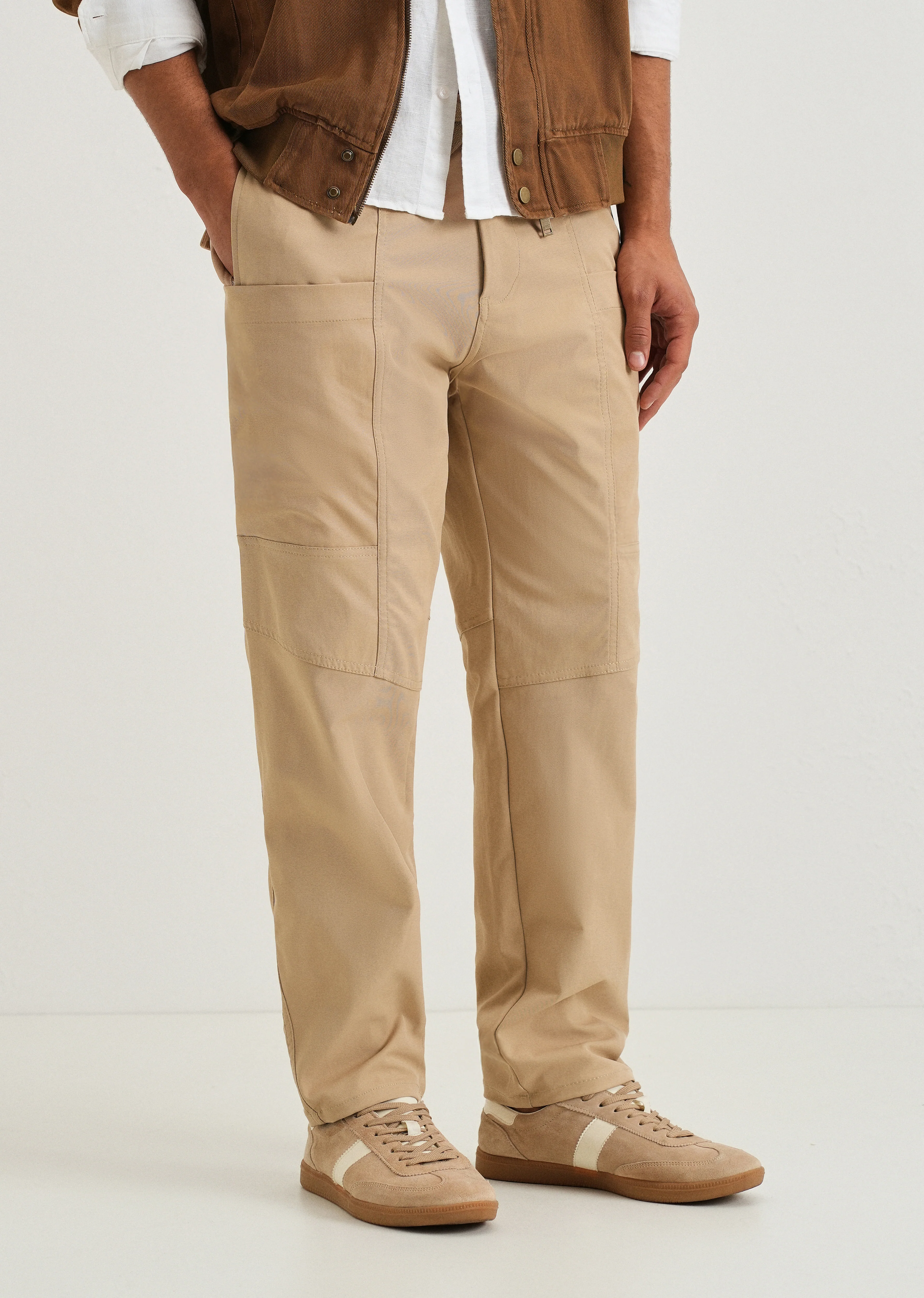 Beige Drawstring Panel Cargo Pant - Image 7