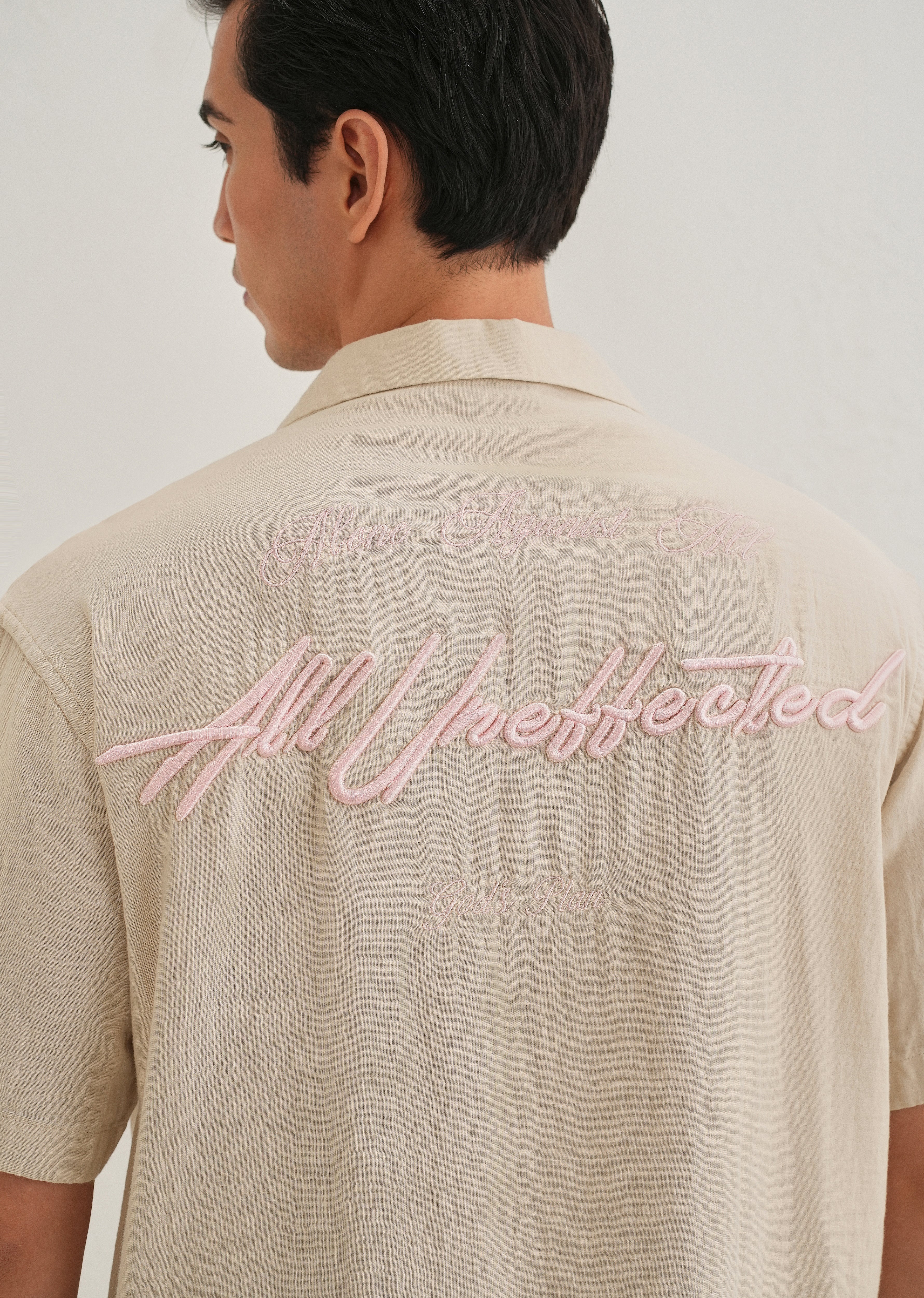 Beige Embroidered Double Cloth Cotton Shirt - Image 2