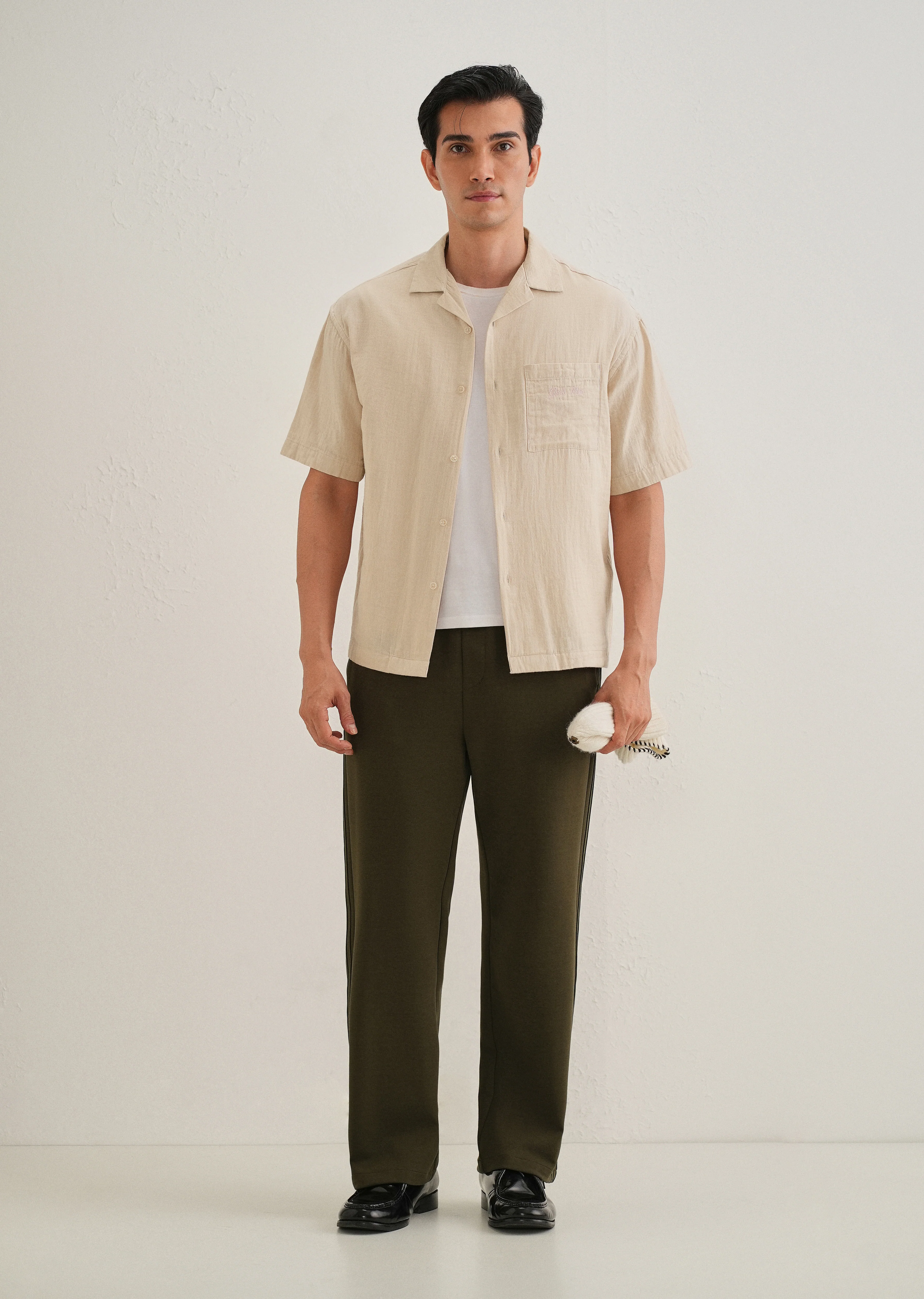 Beige Embroidered Double Cloth Cotton Shirt - Image 7