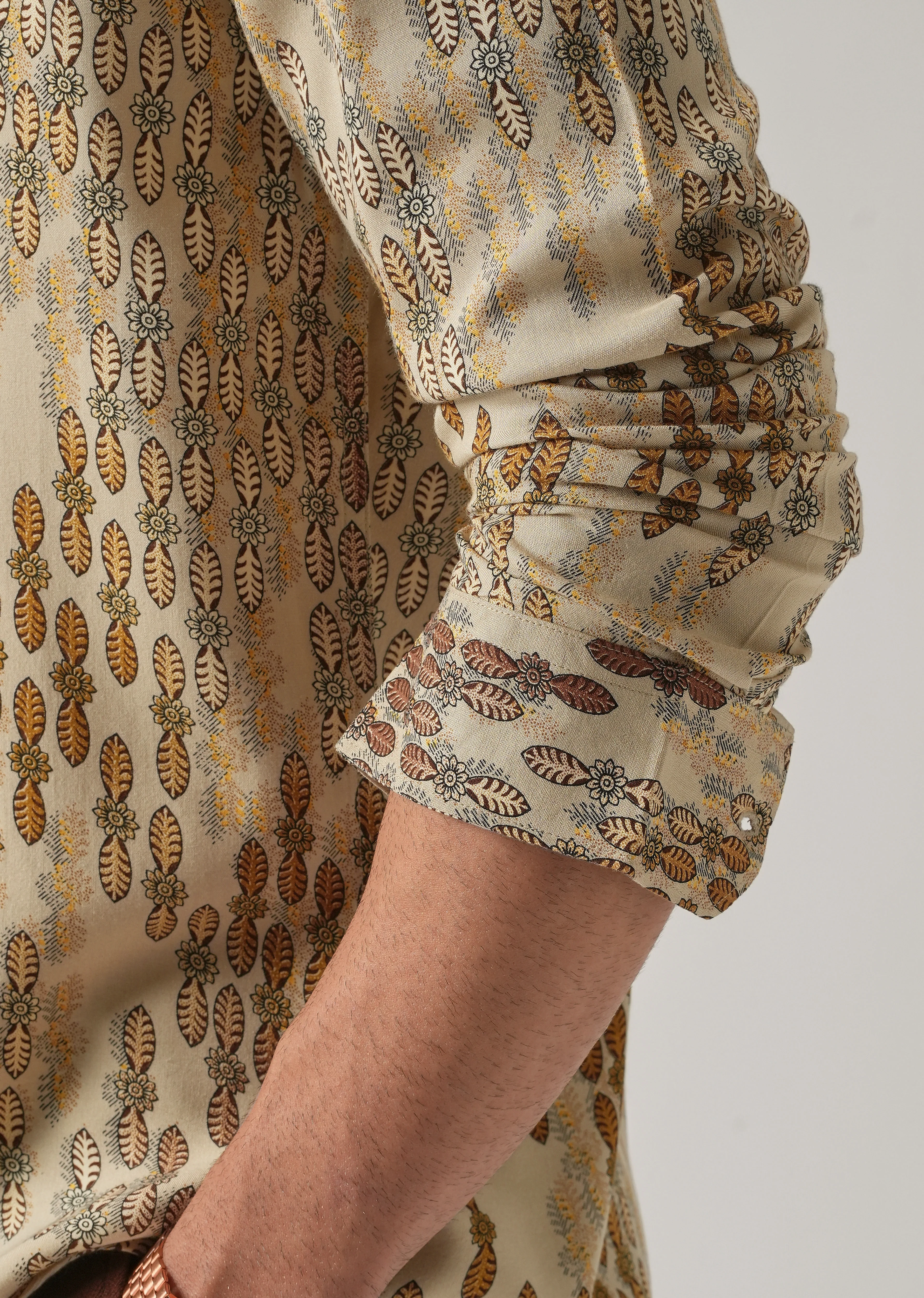 Beige Ethnic Print Feather Shirt - Image 5