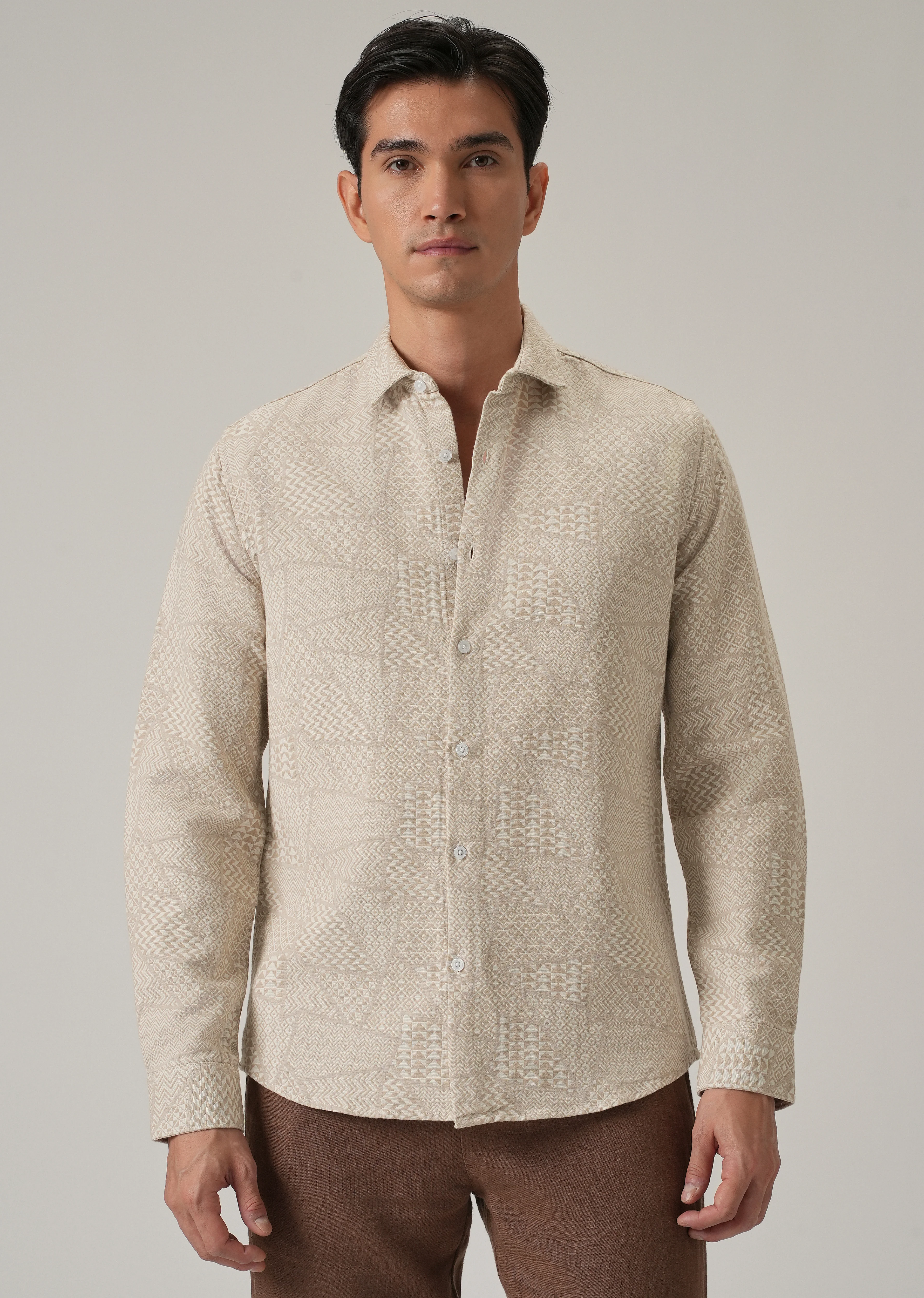 Beige Geometric Pattern Shirt - Image 4
