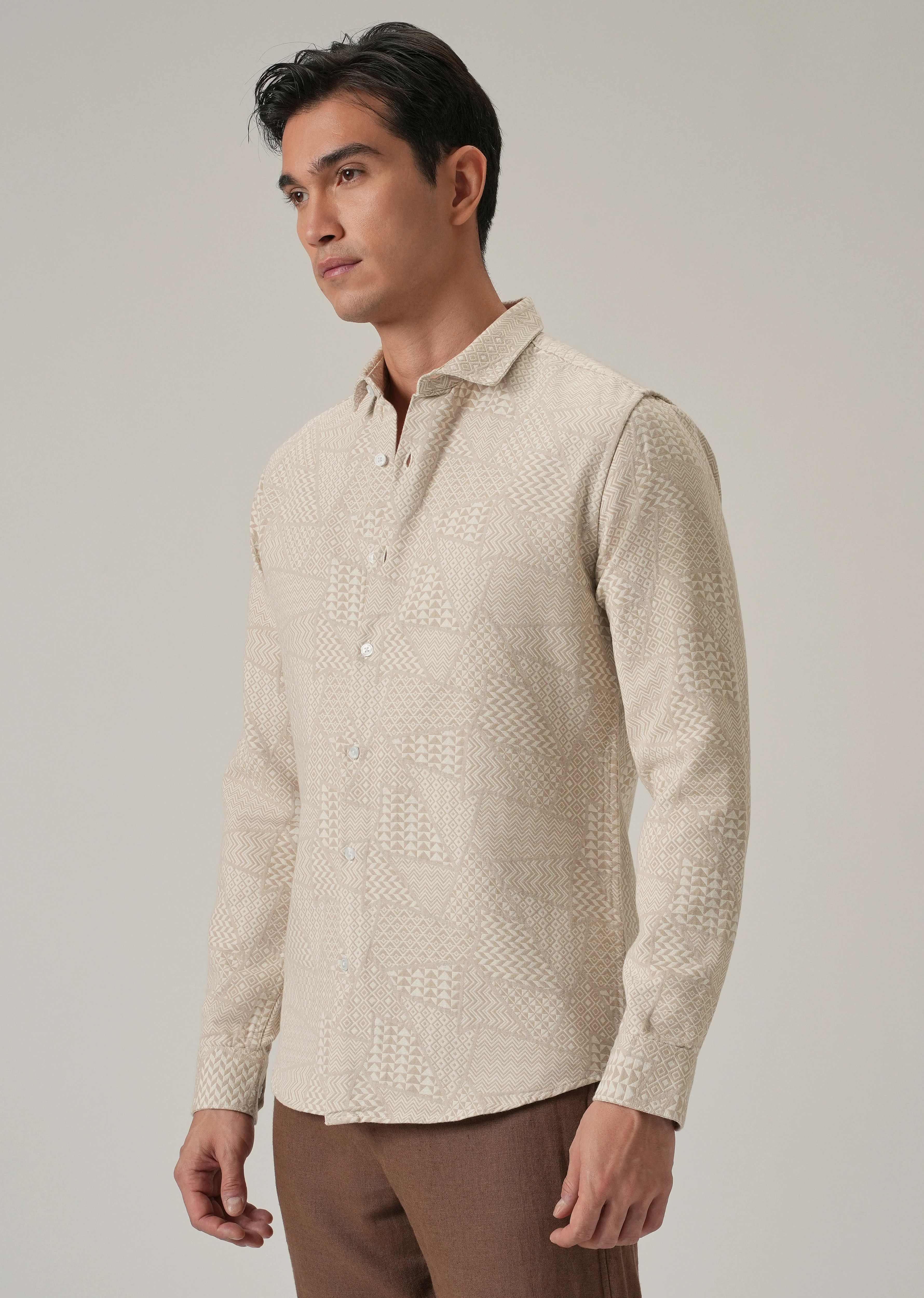 Beige Geometric Pattern Shirt - Image 5