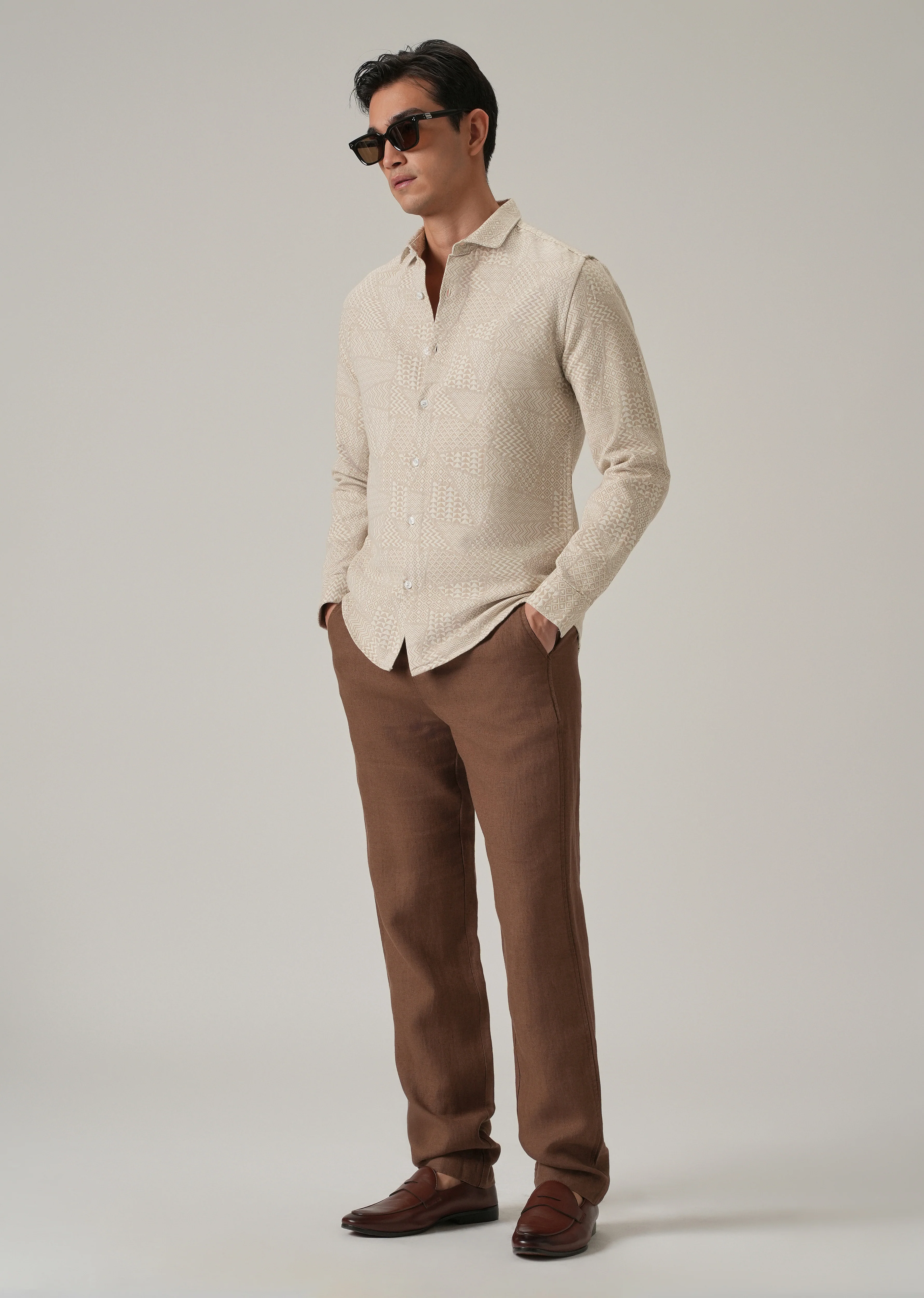 Beige Geometric Pattern Shirt - Image 6