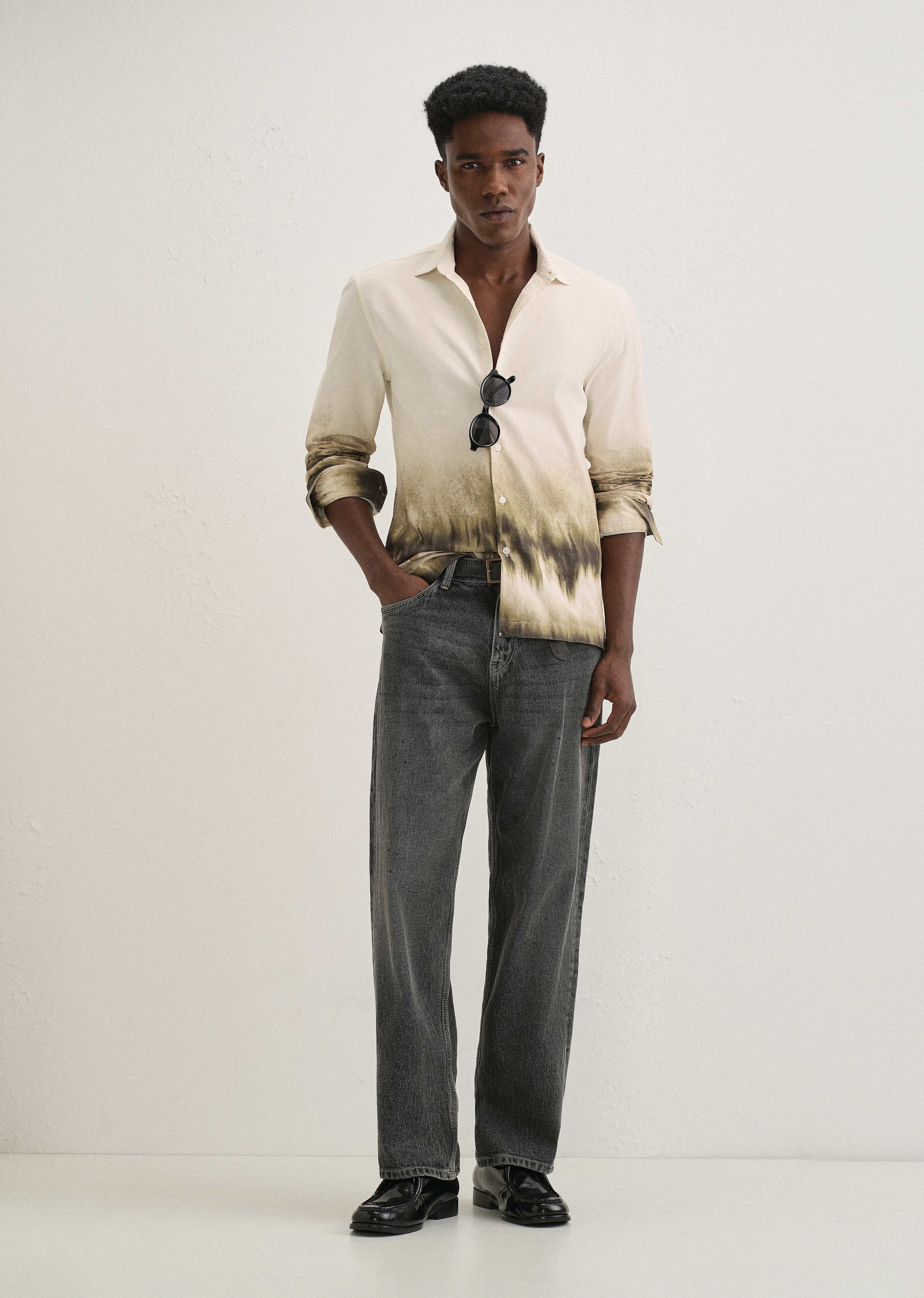 Beige Green Gradient Printed Shirt - Image 6