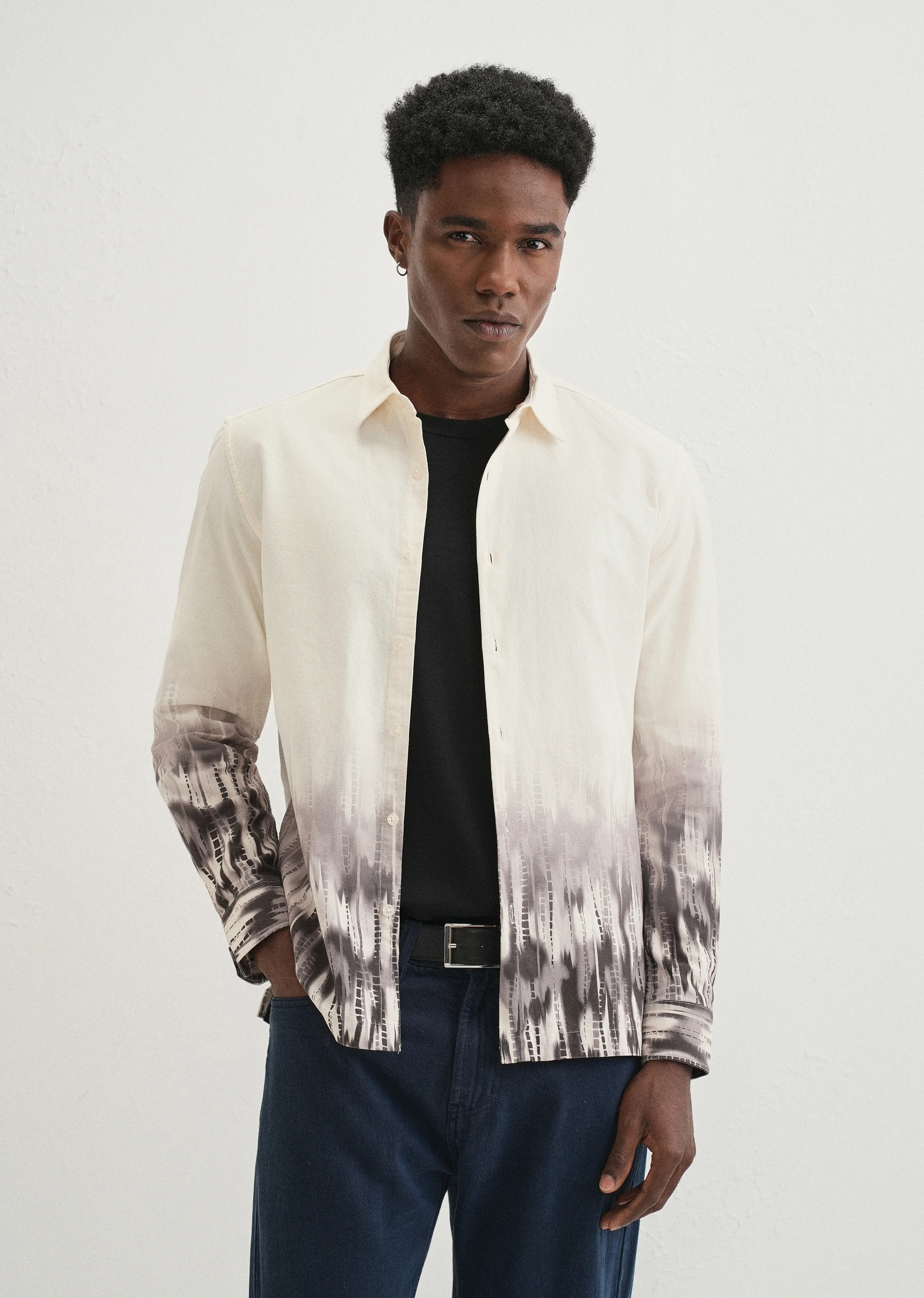 Beige Grey Gradient Printed Shirt - Image 7