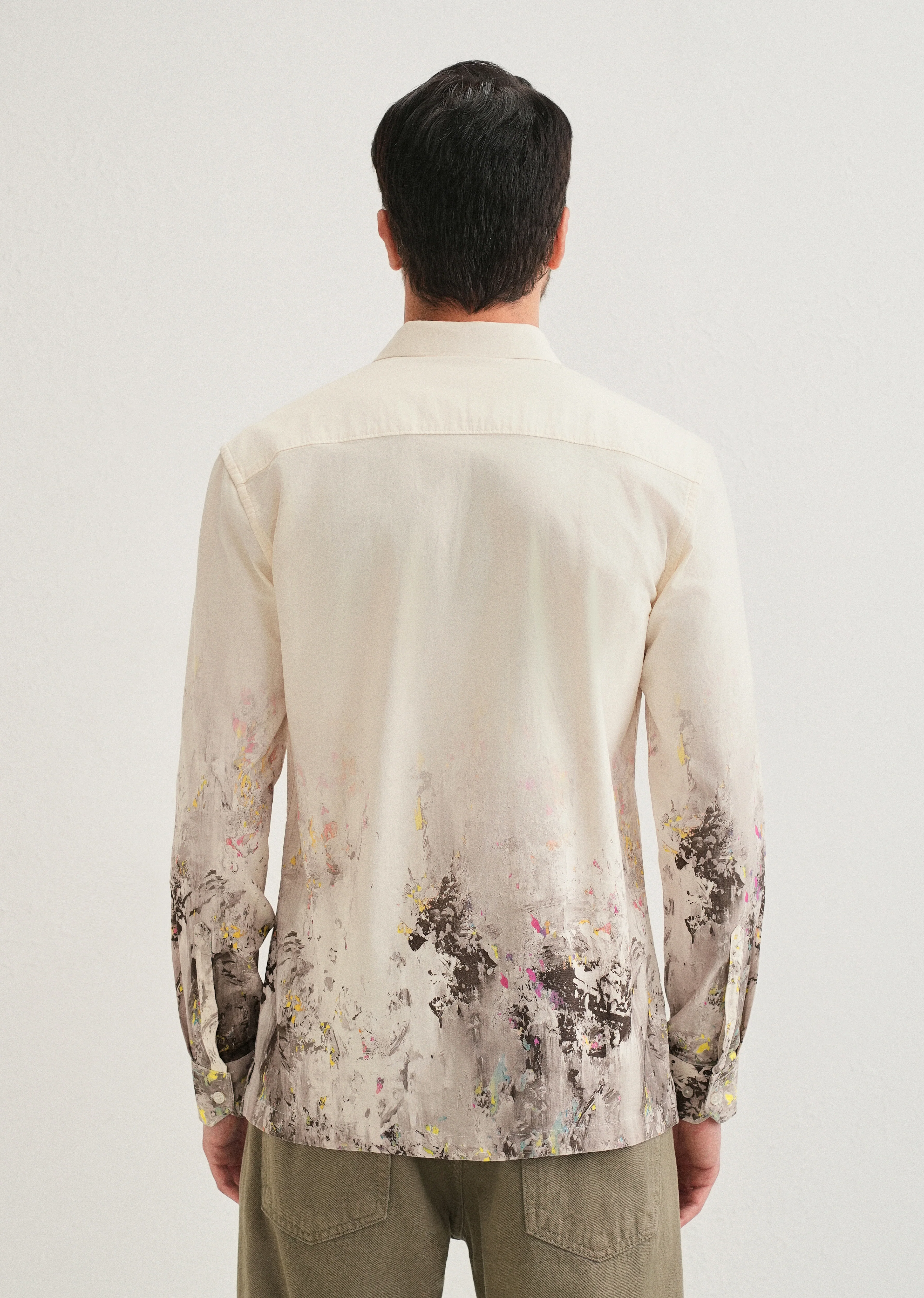 Beige Grey Splatter Printed Shirt - Image 2
