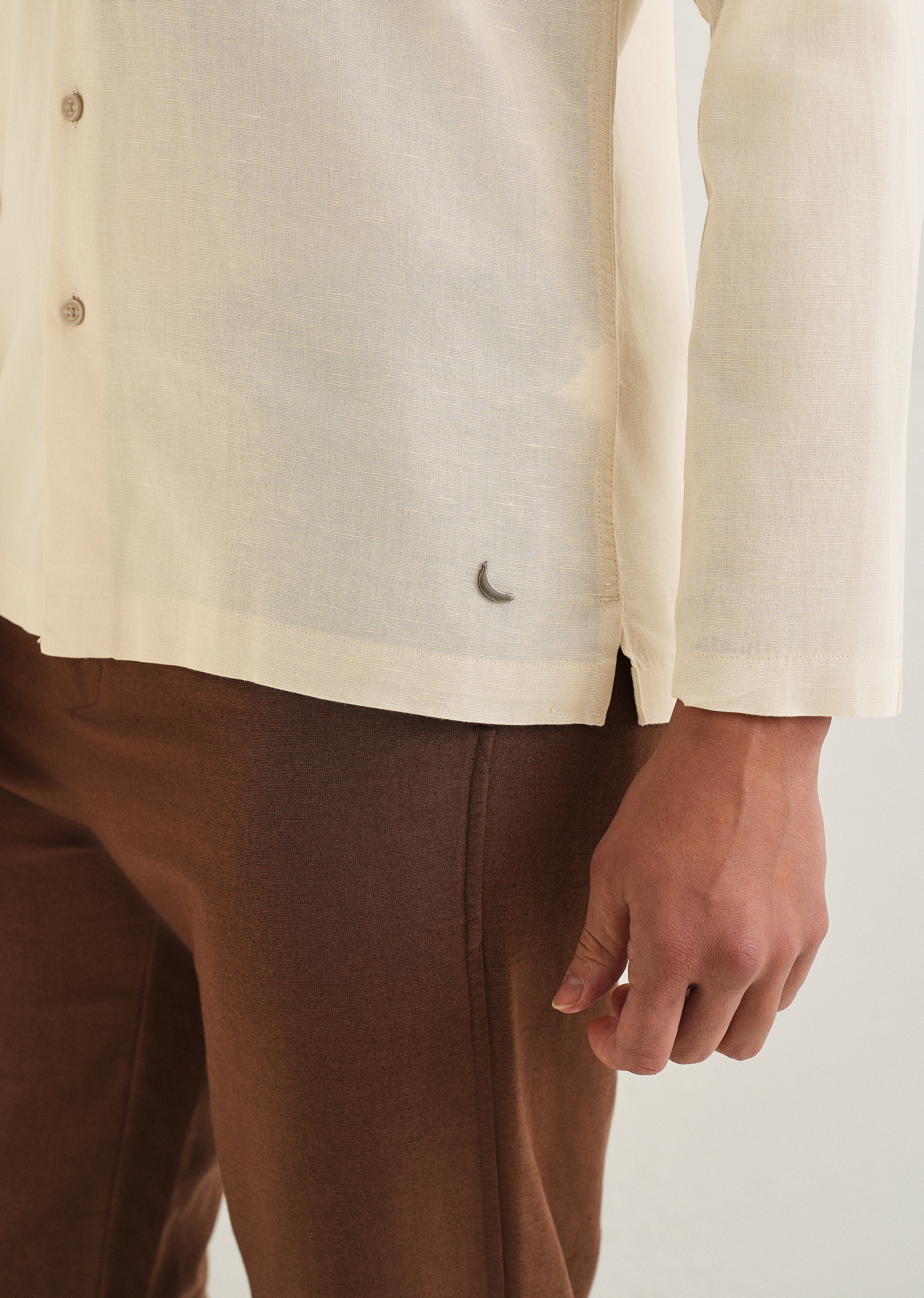Beige Hidden Sleeve Placket Cotton Linen Shirt - Image 7