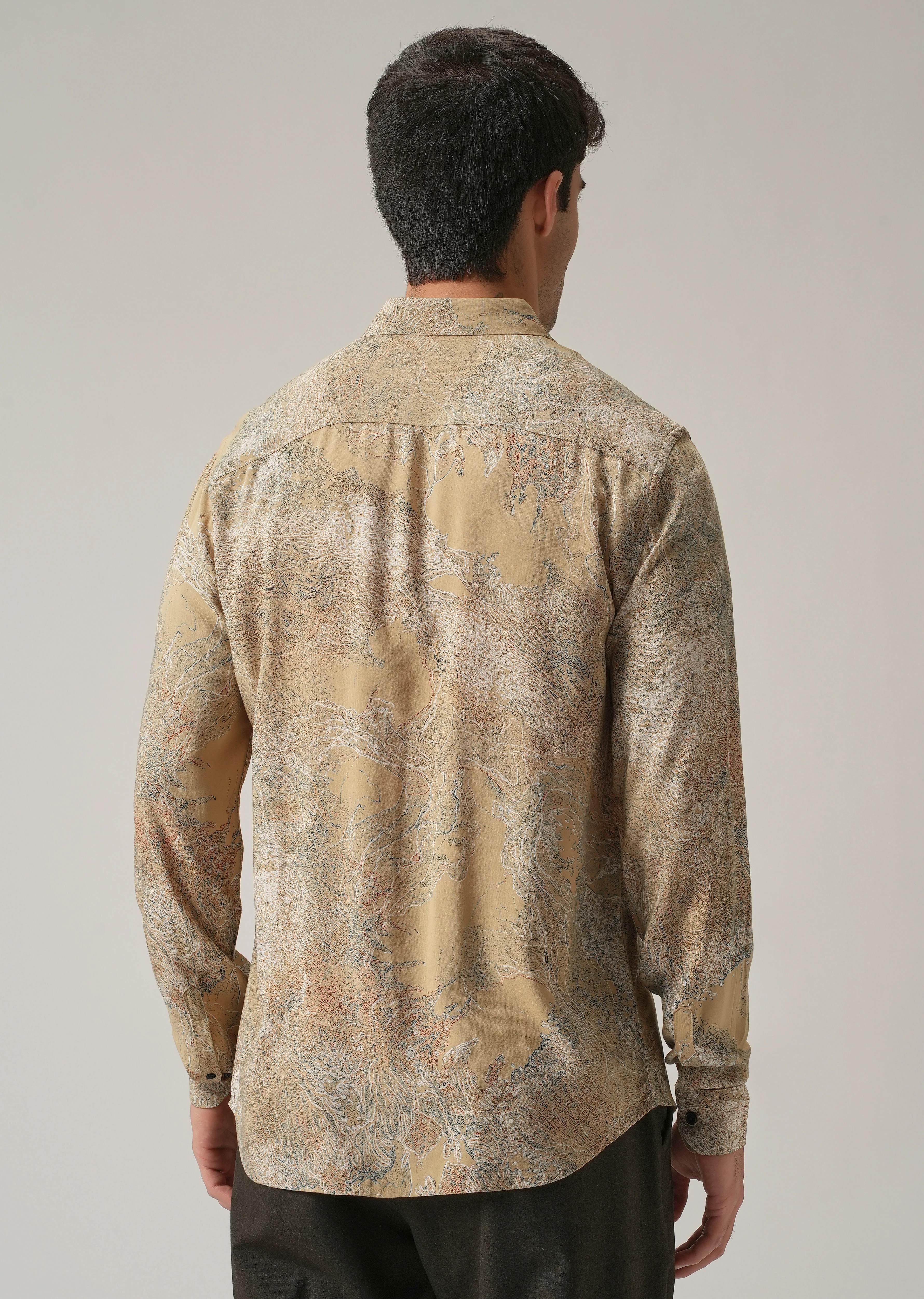 Beige Intricate Print Feather Shirt - Image 2