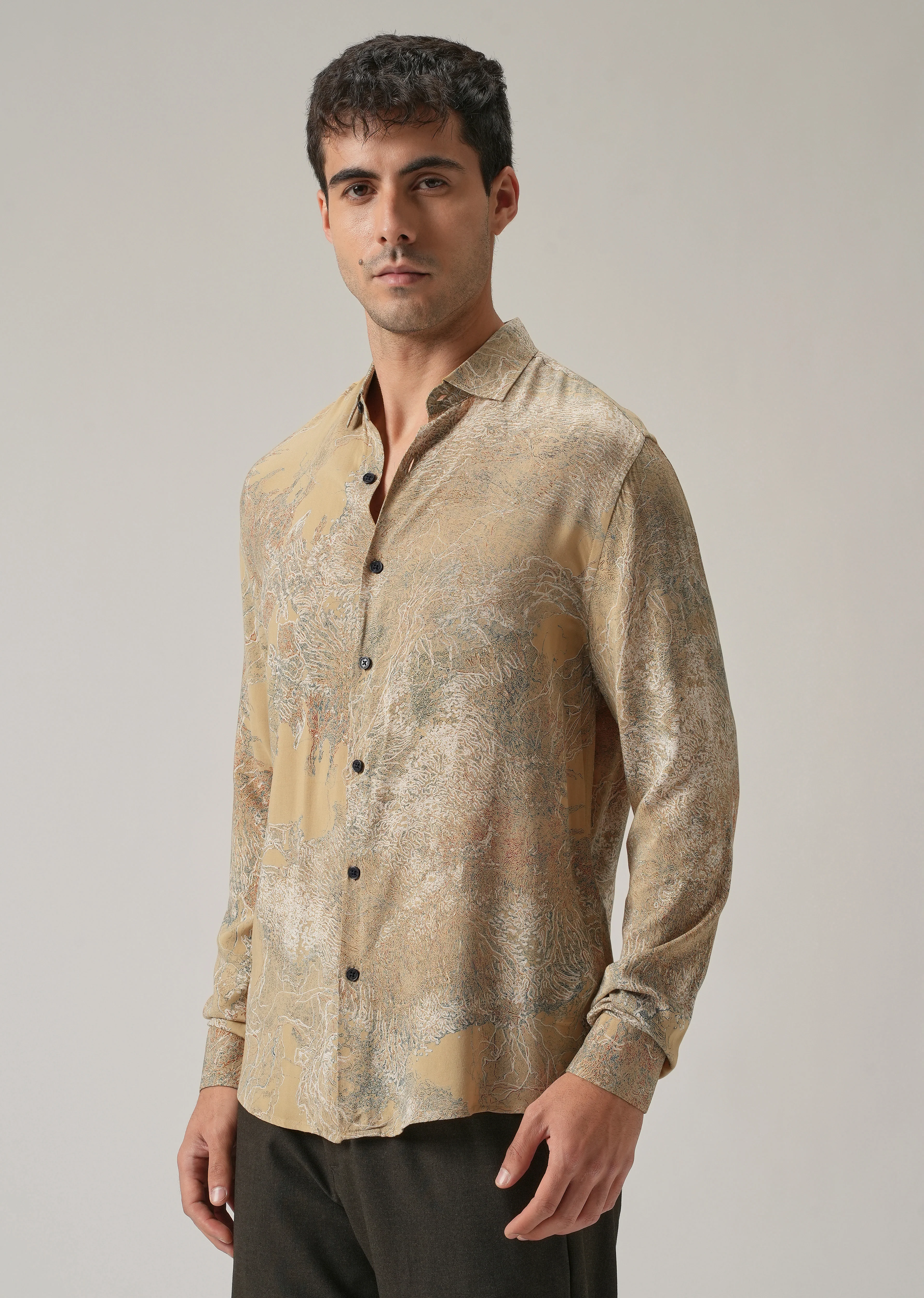 Beige Intricate Print Feather Shirt - Image 4