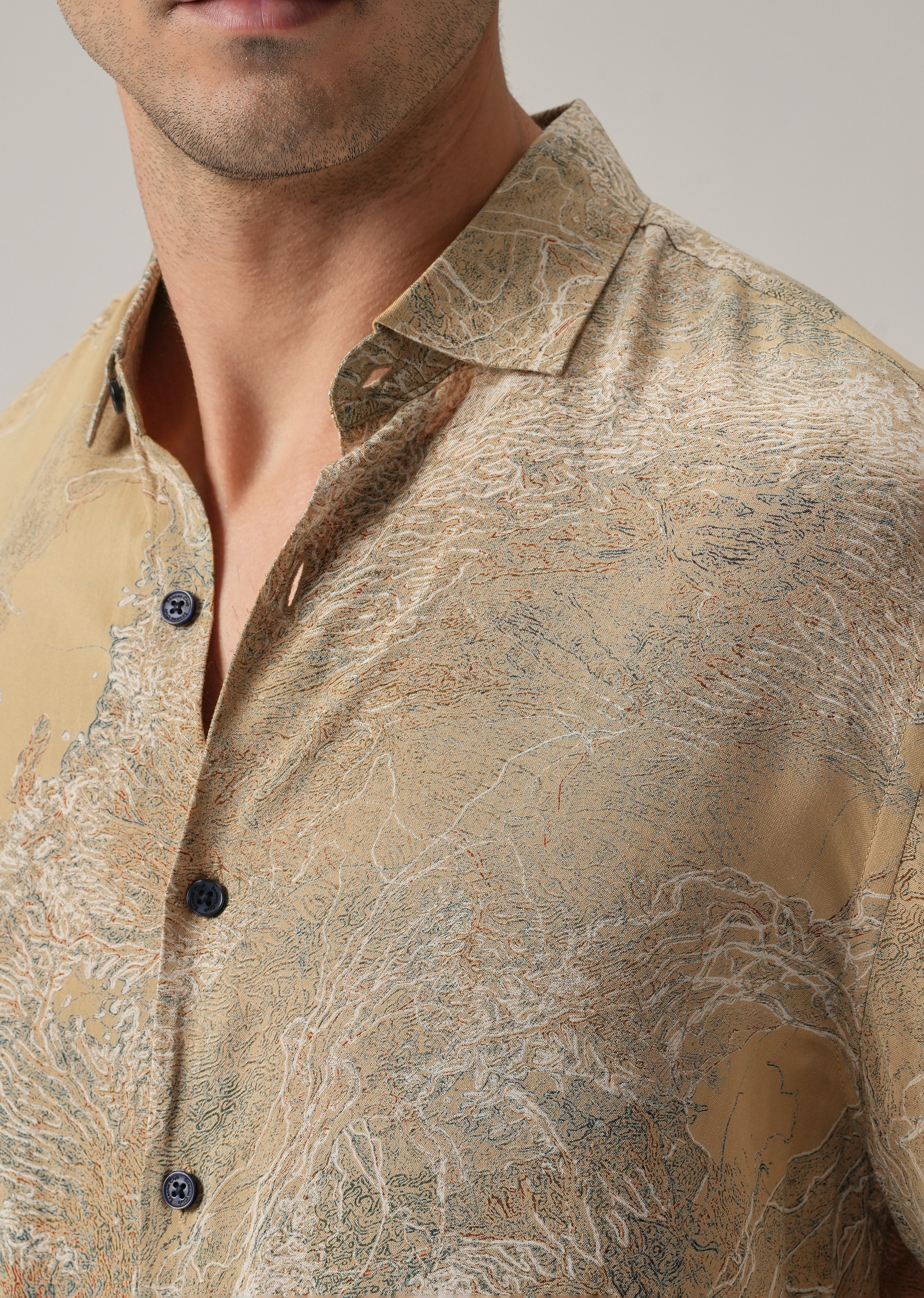 Beige Intricate Print Feather Shirt - Image 5