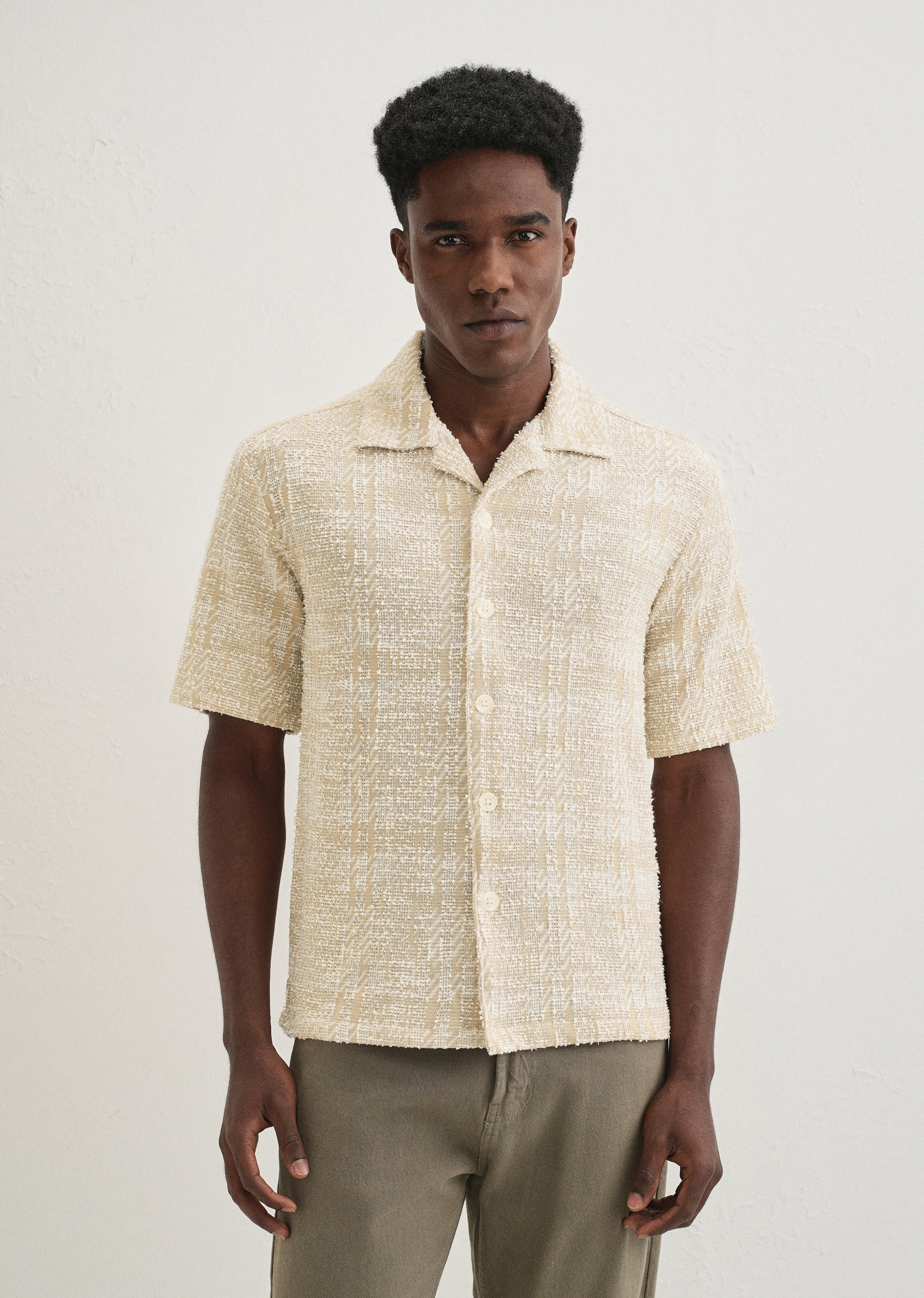 Beige Jacquard Knitted Shirt - Image 2
