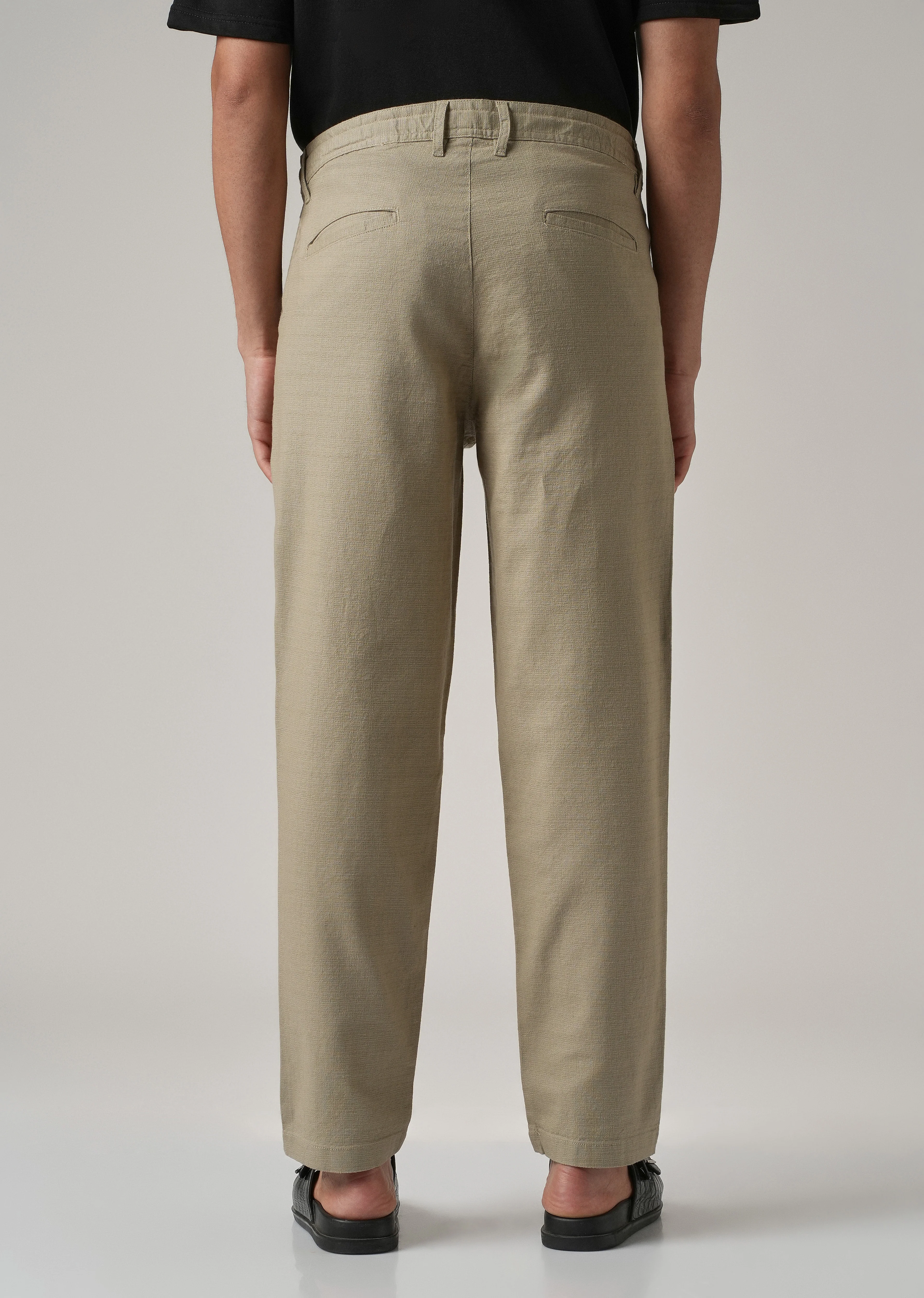 Beige Khaki Linen-Look Cotton Trousers - Image 2