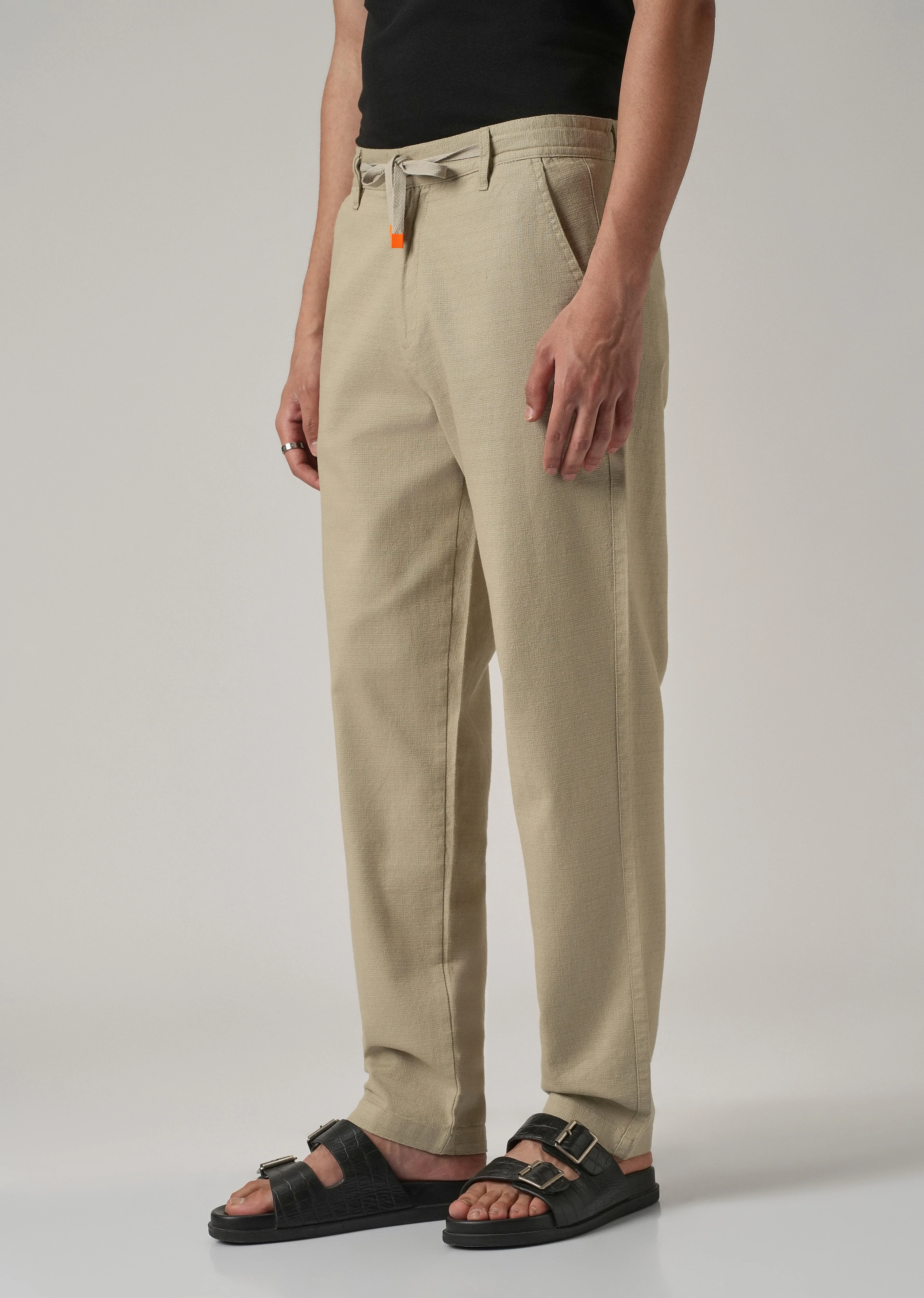 Beige Khaki Linen-Look Cotton Trousers - Image 4