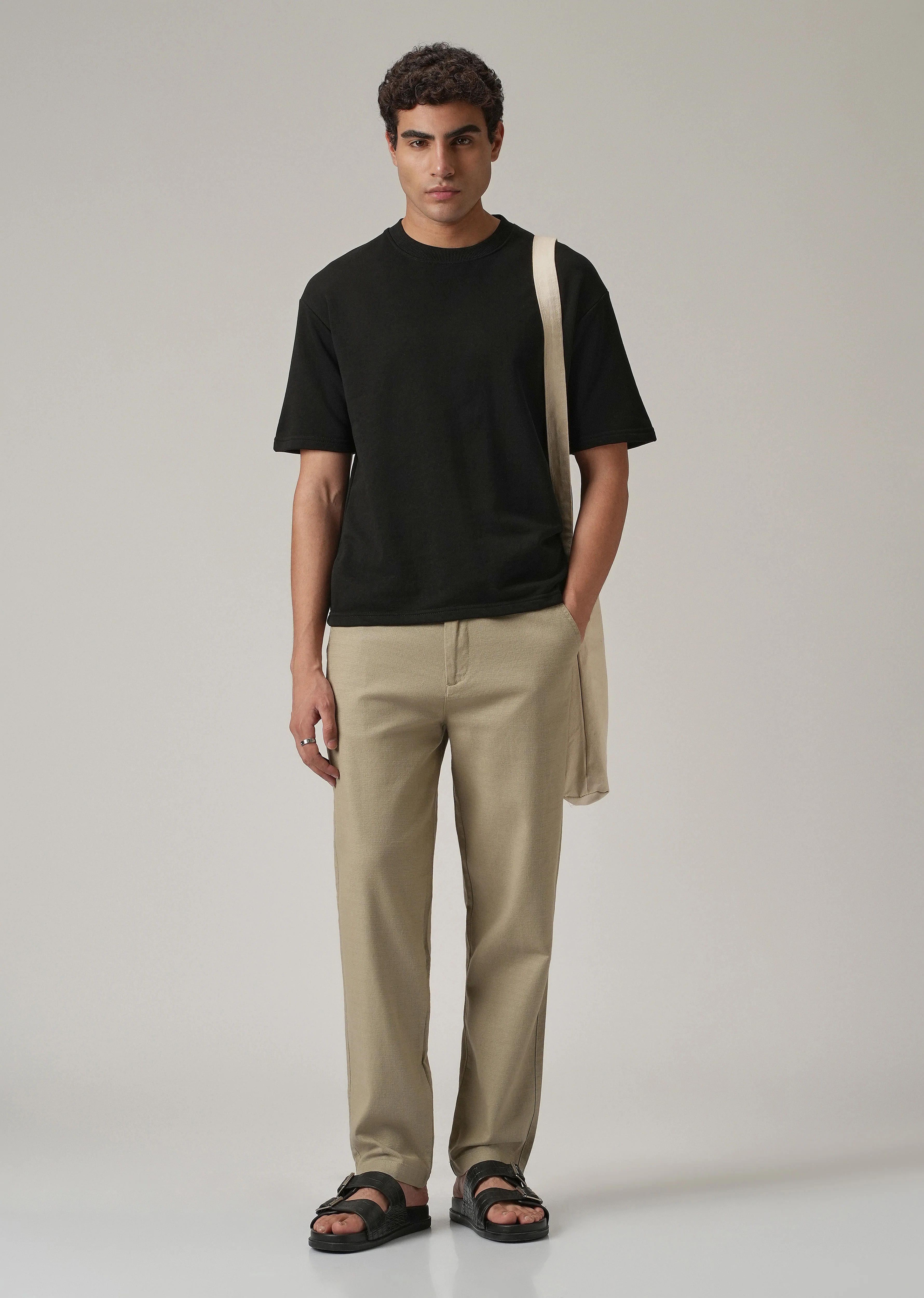 Beige Khaki Linen-Look Cotton Trousers - Image 6