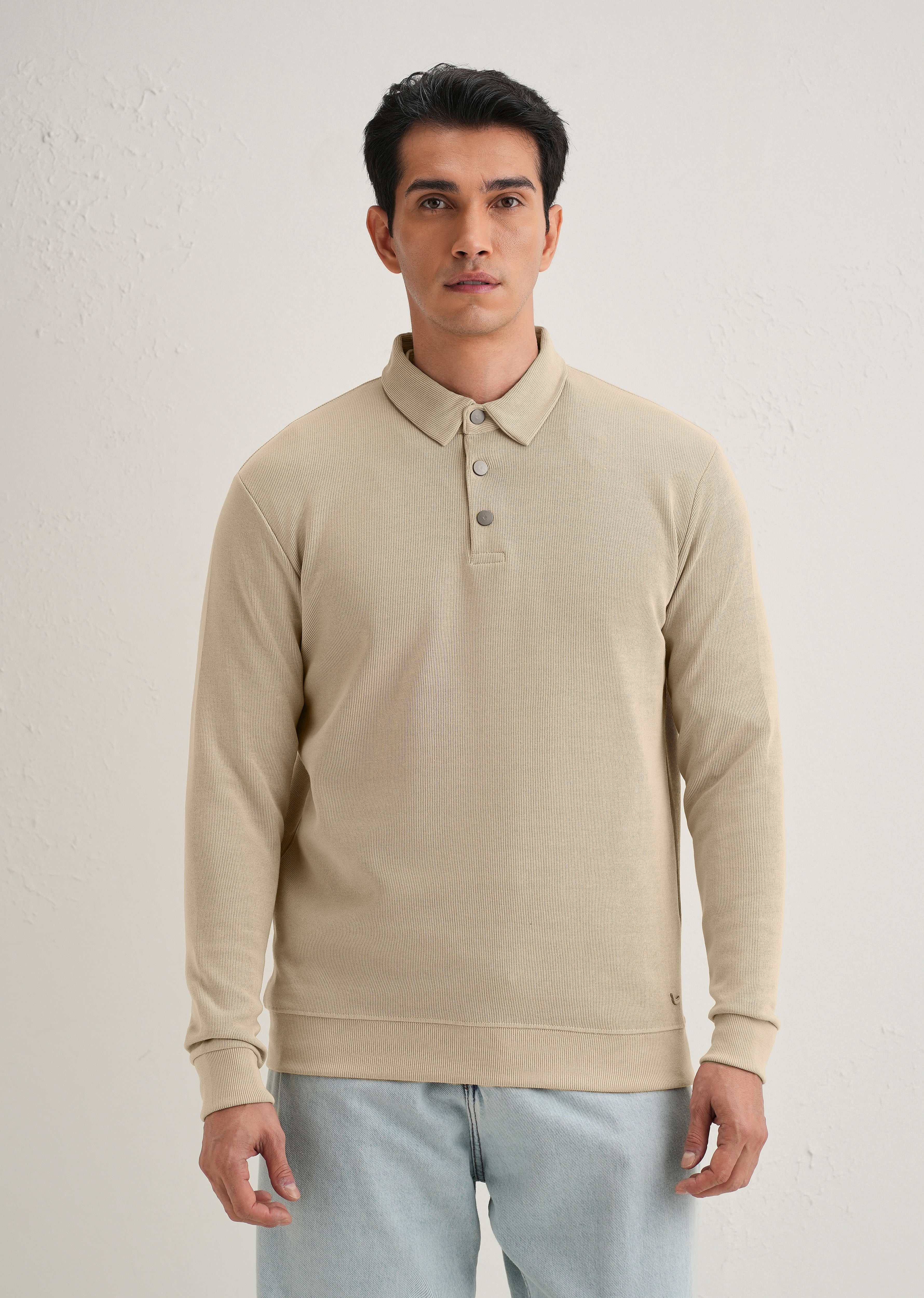 Beige Knitted Polo Sweatshirt - Image 6
