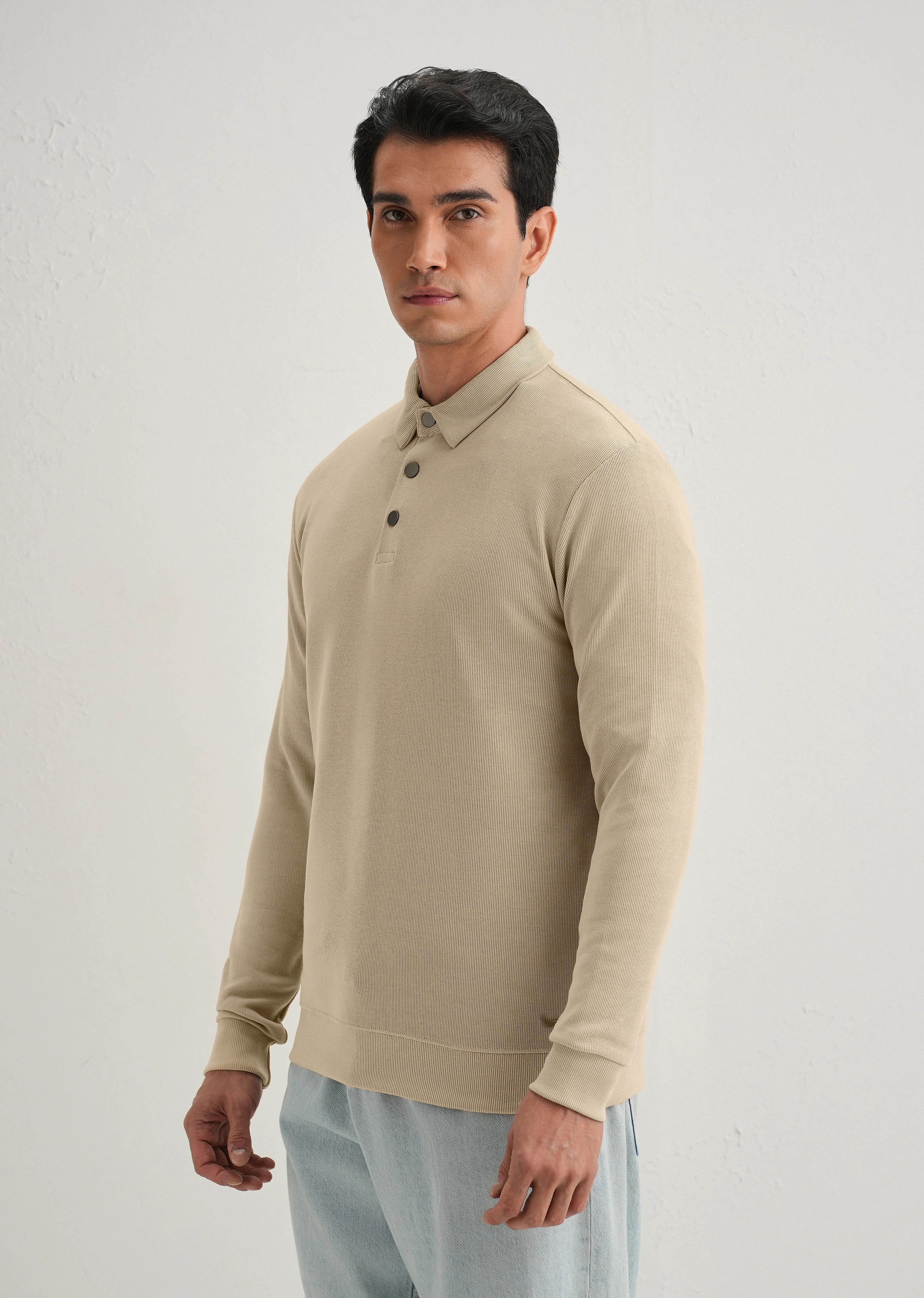 Beige Knitted Polo Sweatshirt - Image 7