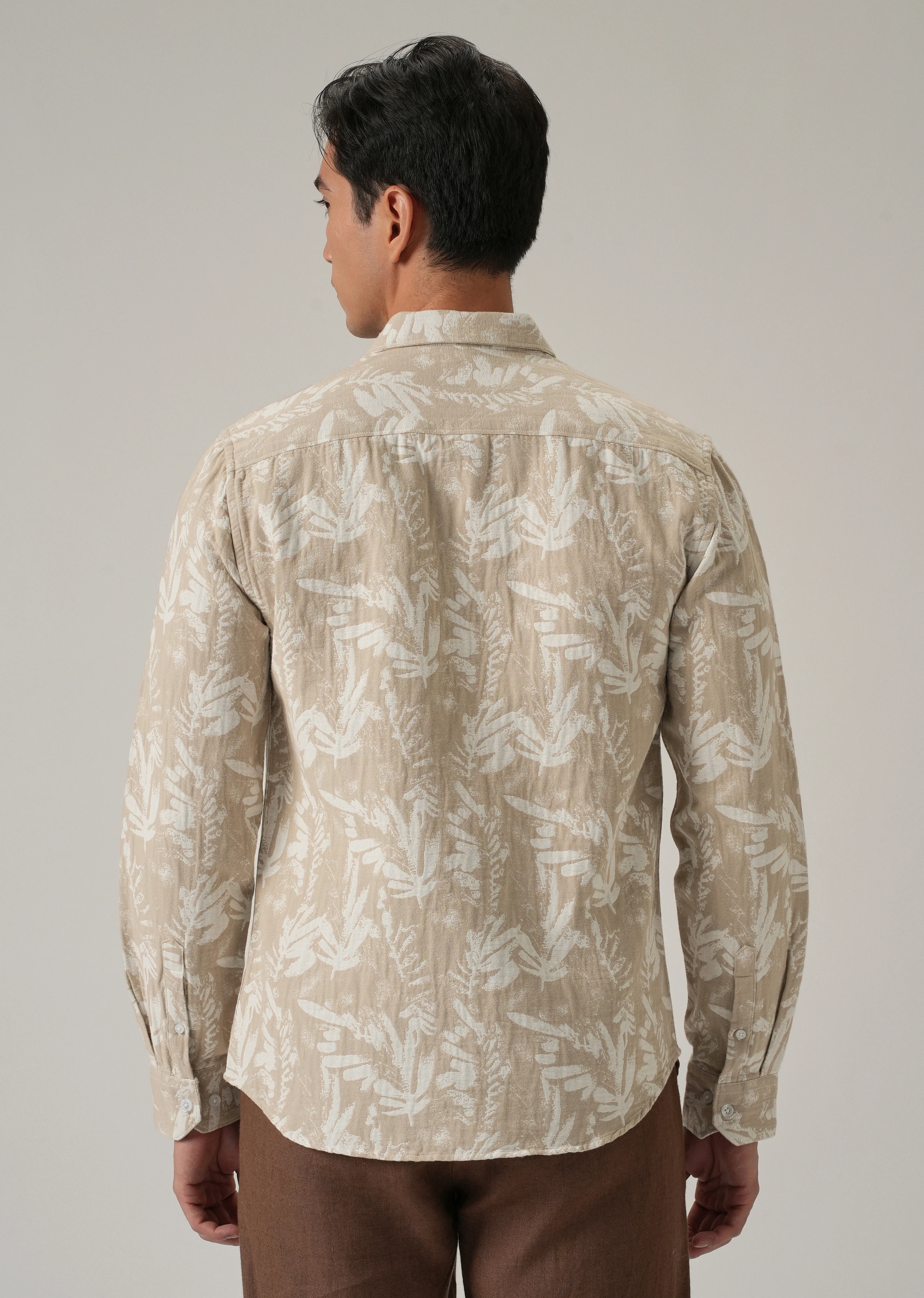 Beige Leaf Pattern Shirt - Image 2
