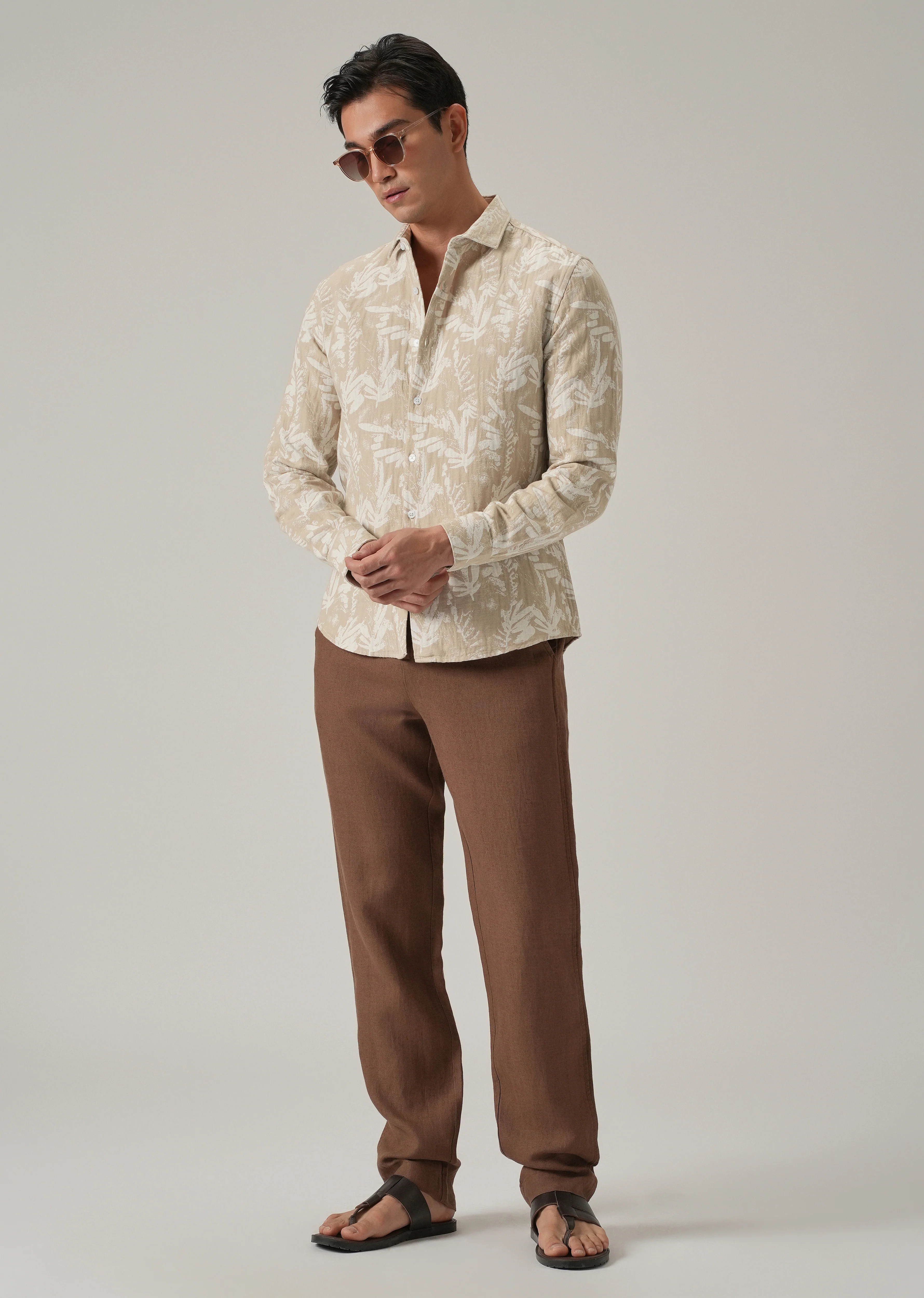 Beige Leaf Pattern Shirt - Image 6