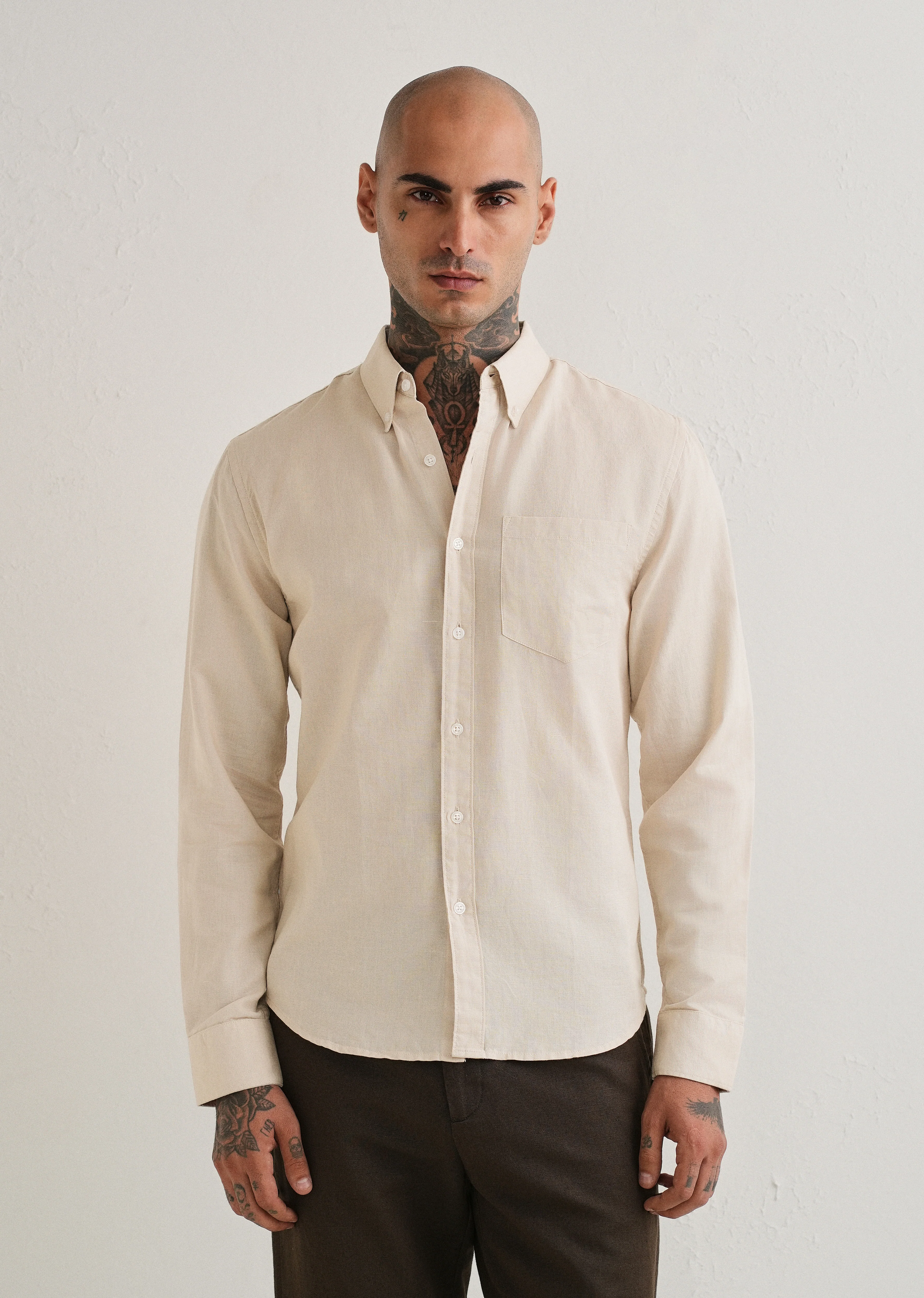 Beige Cotton Linen Shirt - Image 3