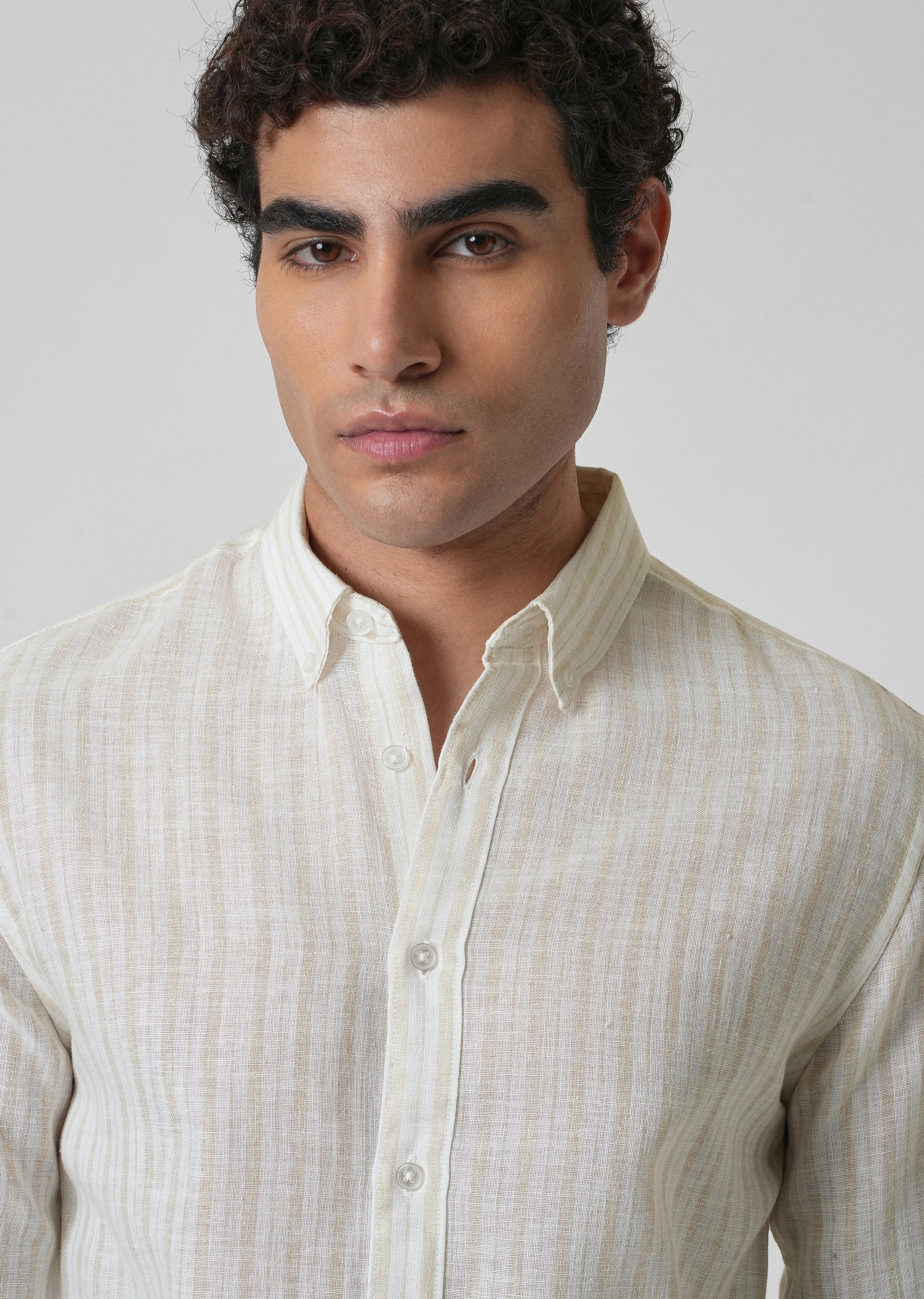 Beige Linen Stripe Shirt - Image 5