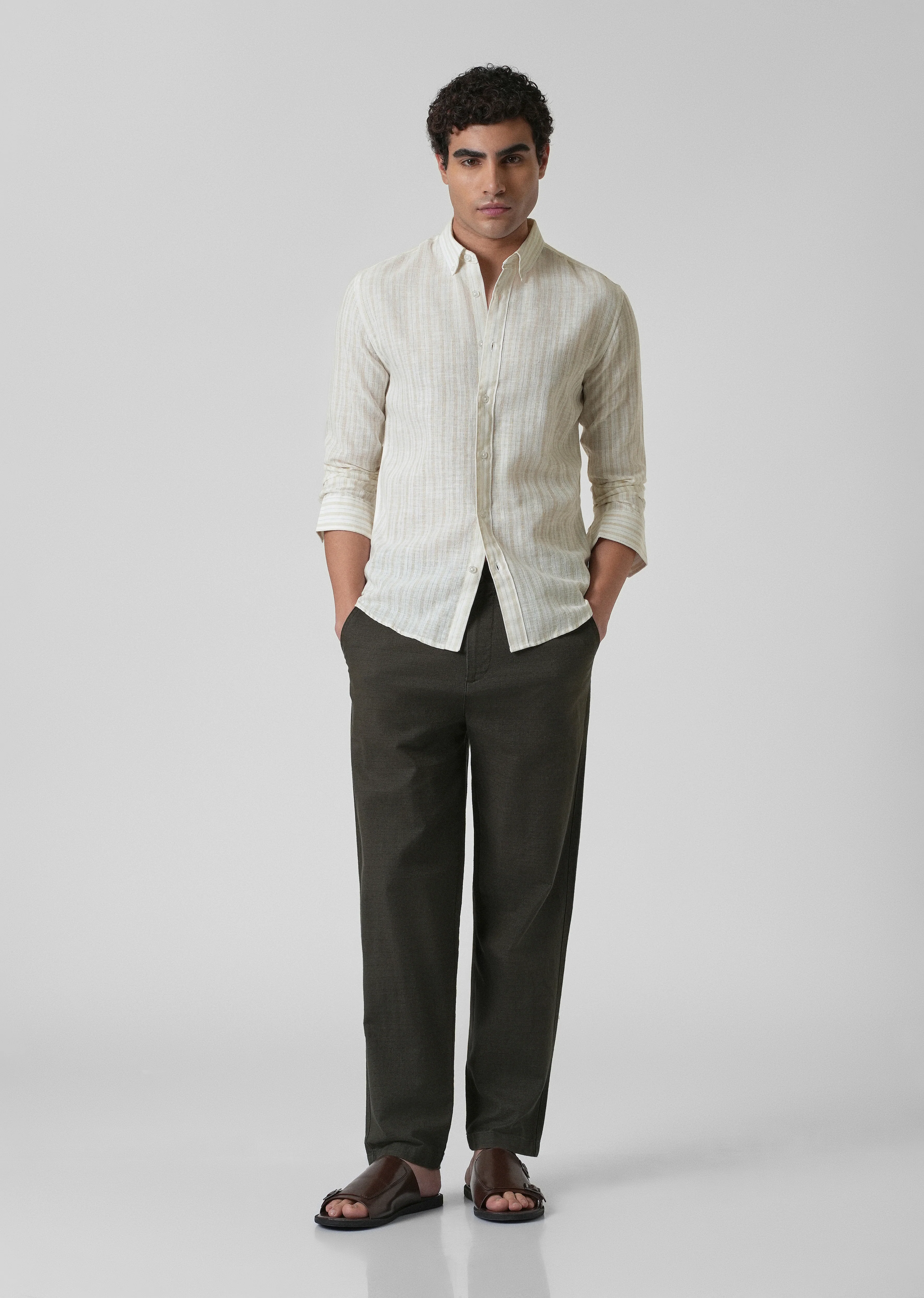 Beige Linen Stripe Shirt - Image 6
