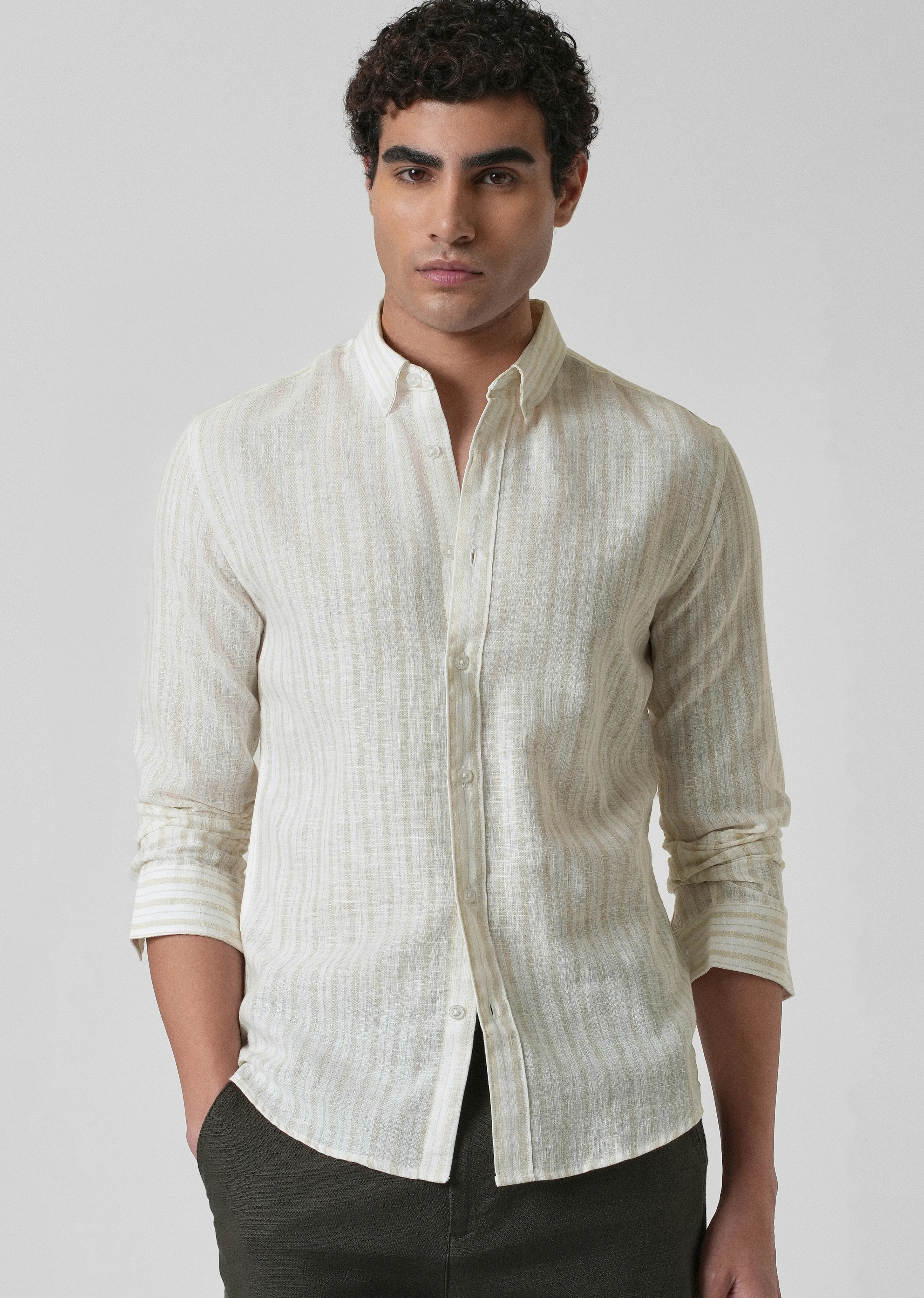 Beige Linen Stripe Shirt - Image 7