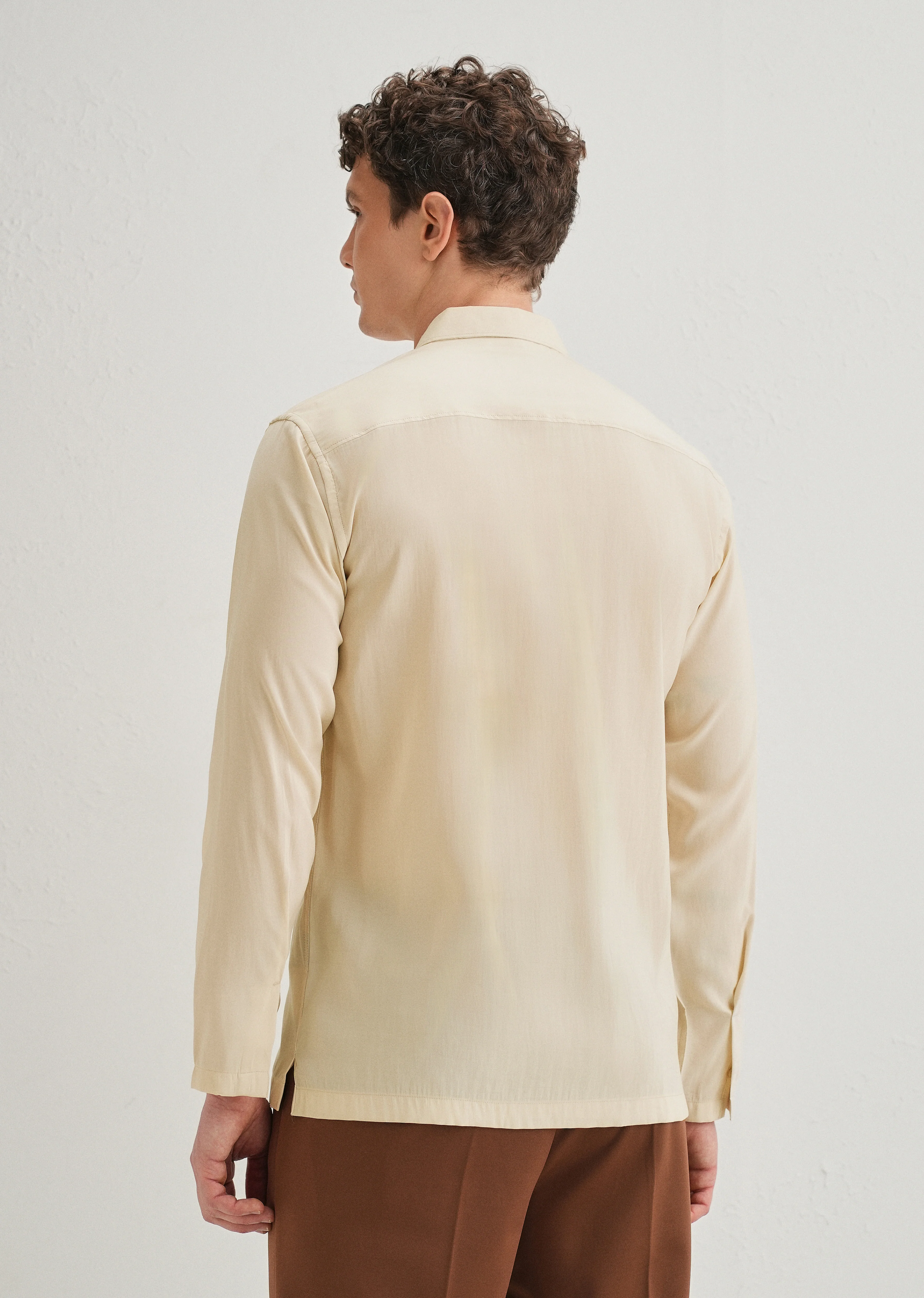 Beige Loop Button-Down Plain Shirt - Image 4
