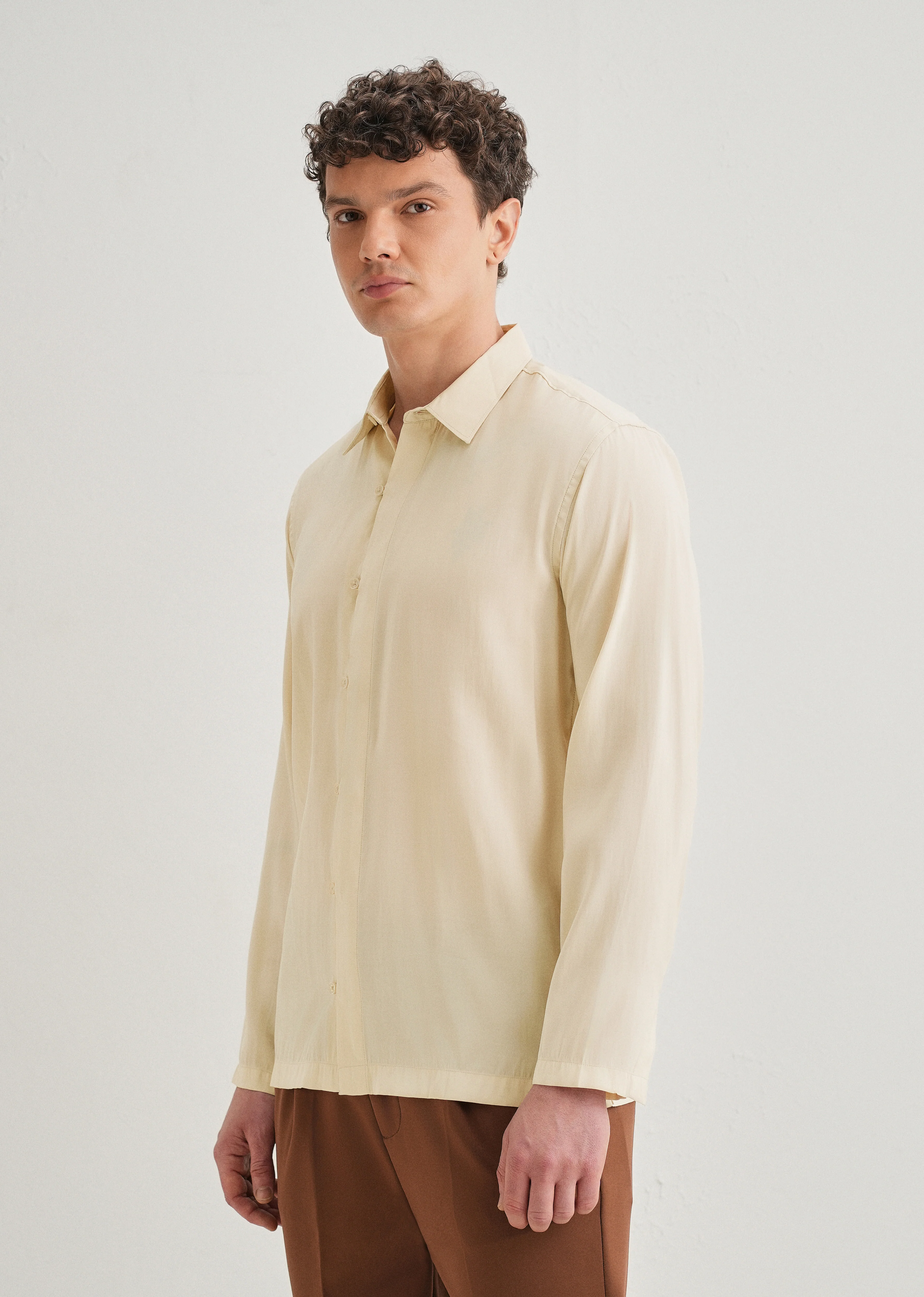 Beige Loop Button-Down Plain Shirt - Image 5