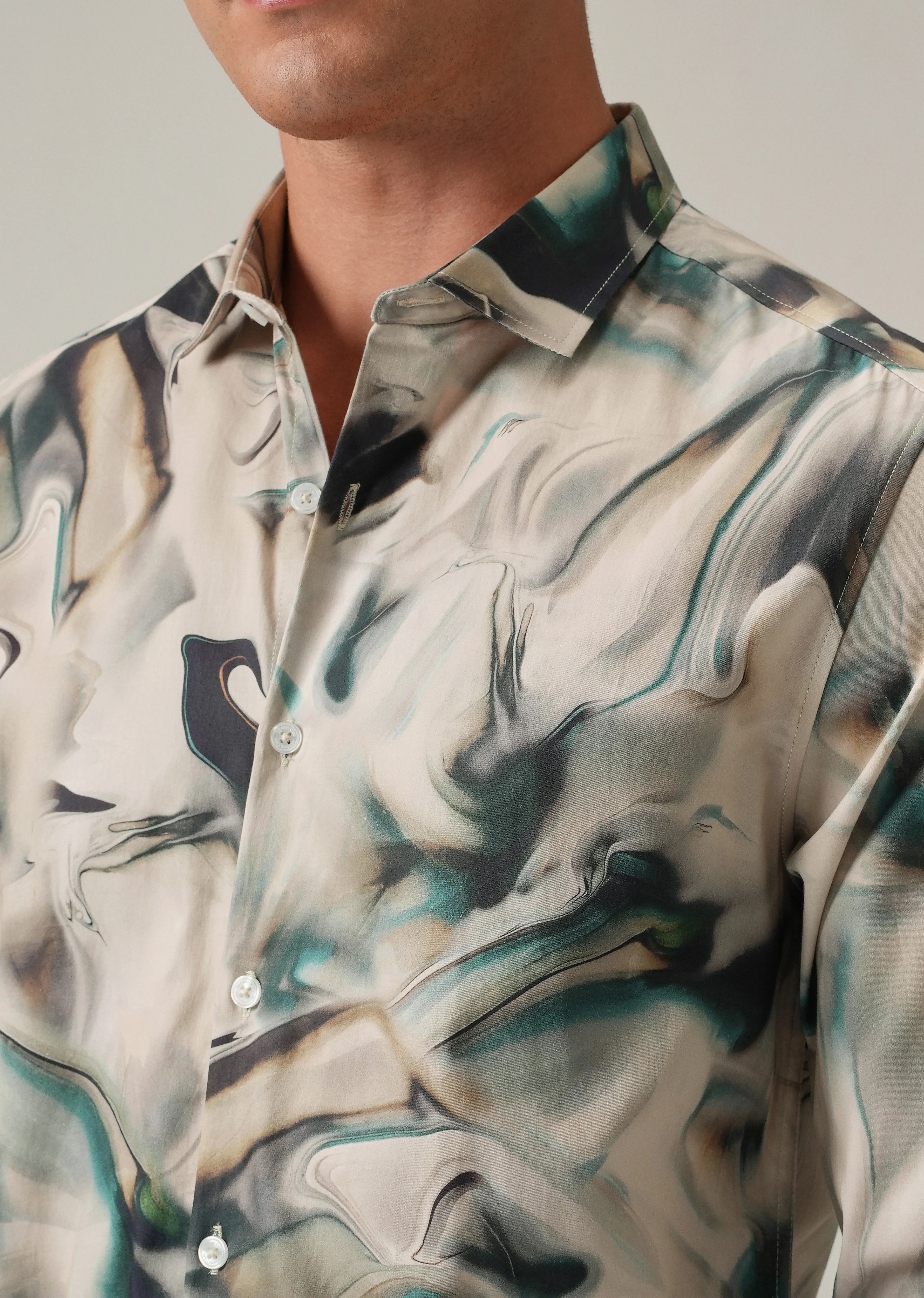 Beige Marbled Print Shirt - Image 6