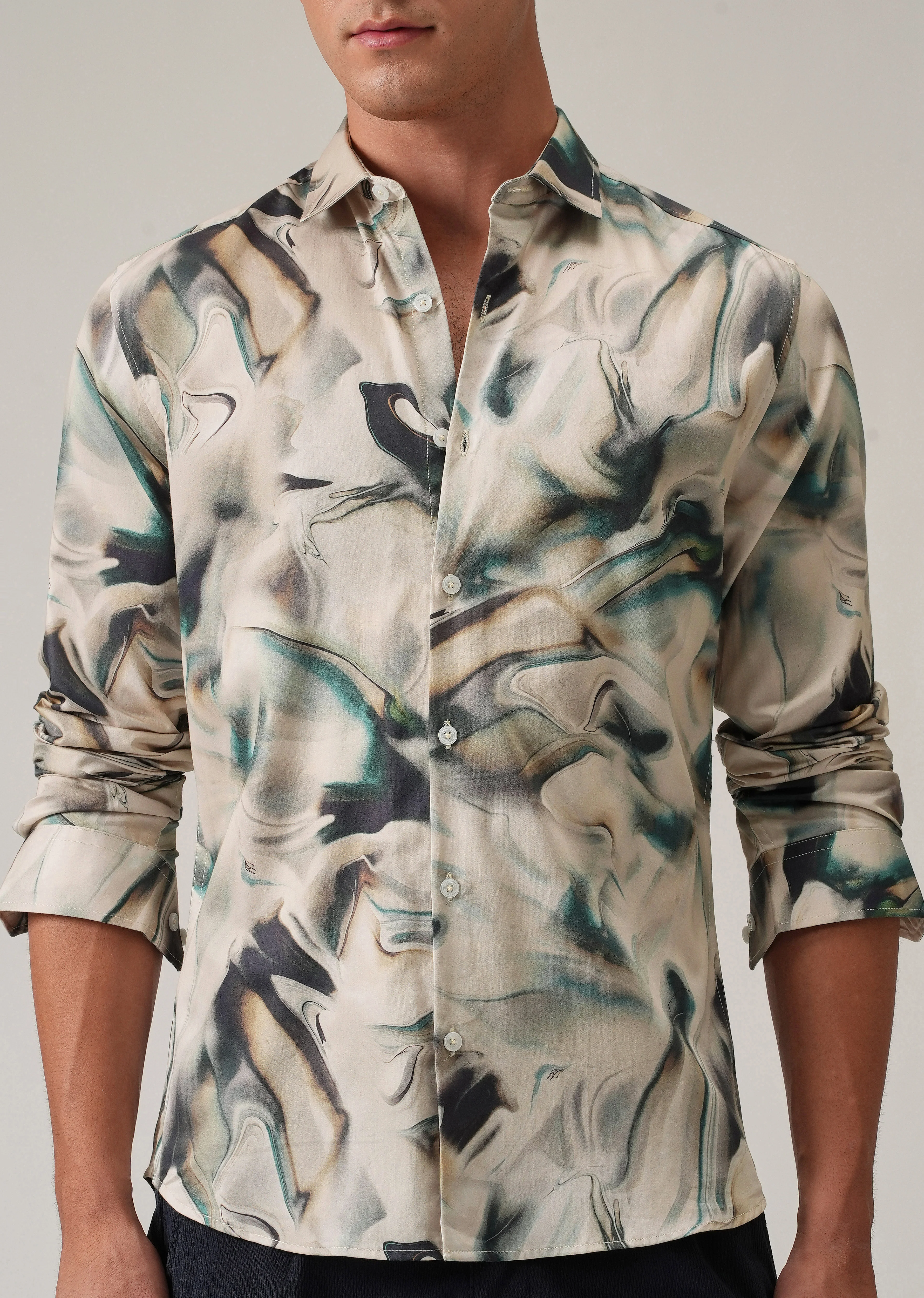 Beige Marbled Print Shirt - Image 7