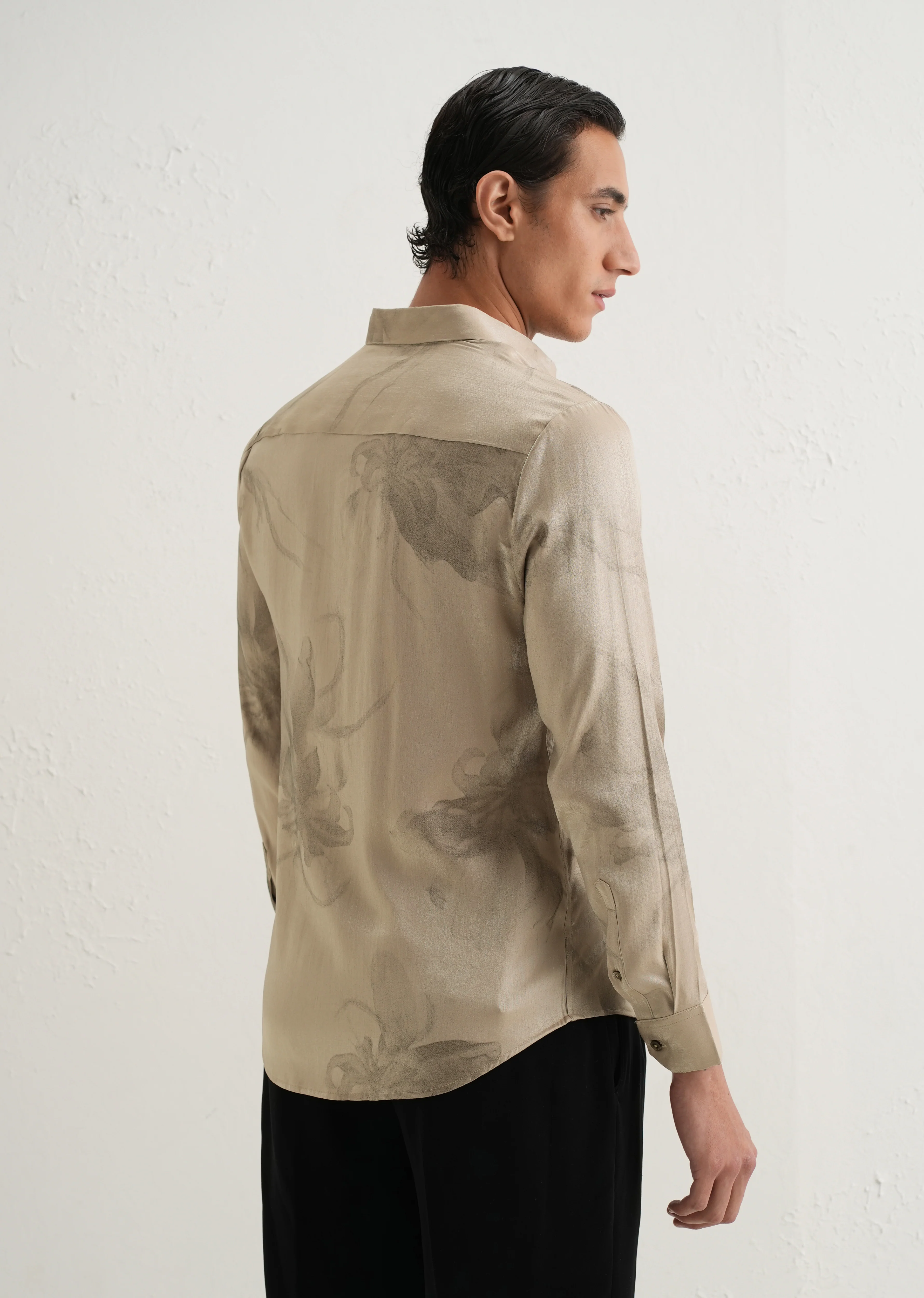 Beige Metallic Sheen-Look Printed Shirt - Image 3