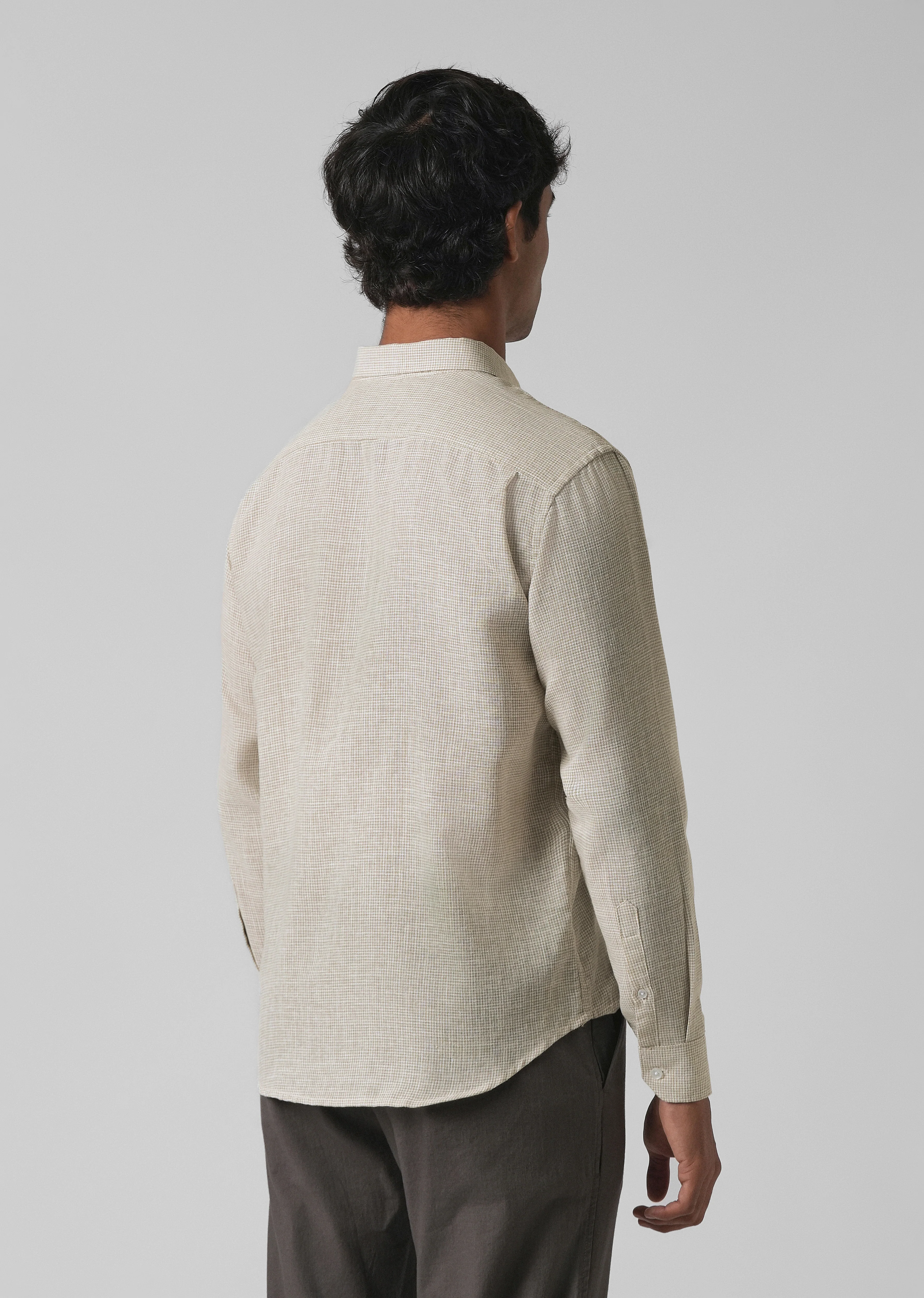 Beige Micro Checks Blended Cotton Shirt - Image 3
