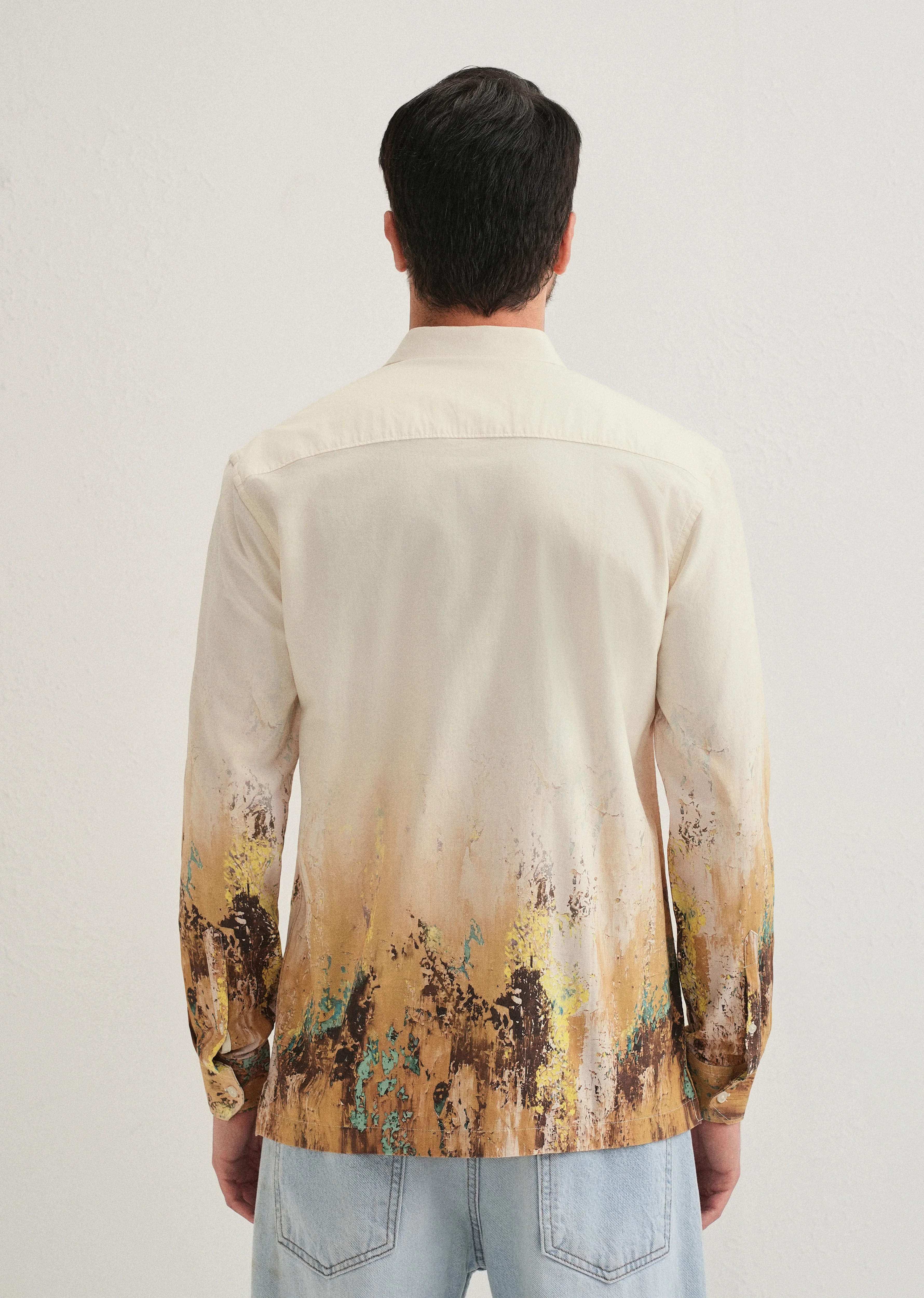Beige Mustard Paint Printed Shirt - Image 2
