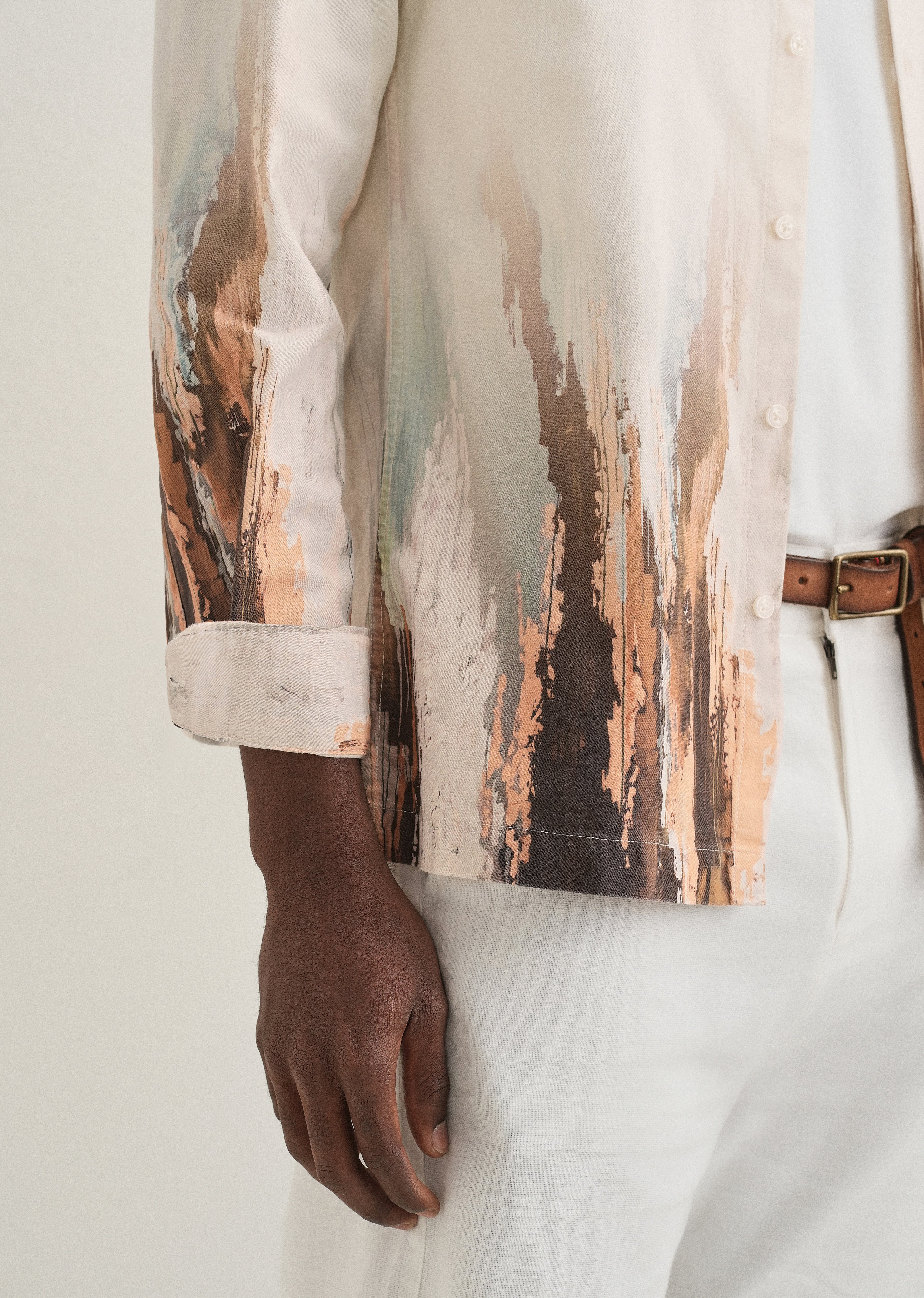 Beige Ochre Linear Printed Shirt - Image 3