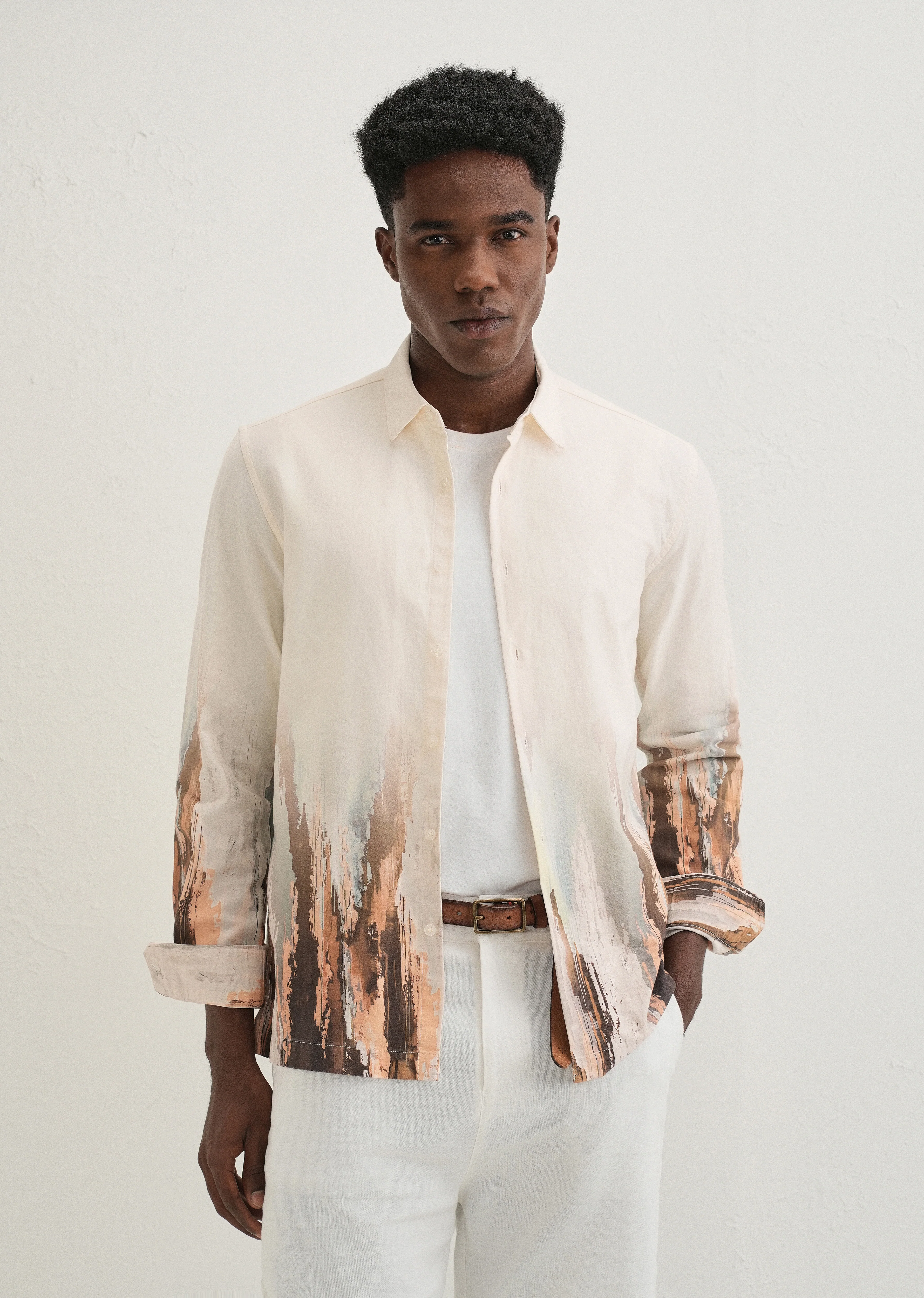 Beige Ochre Linear Printed Shirt - Image 7