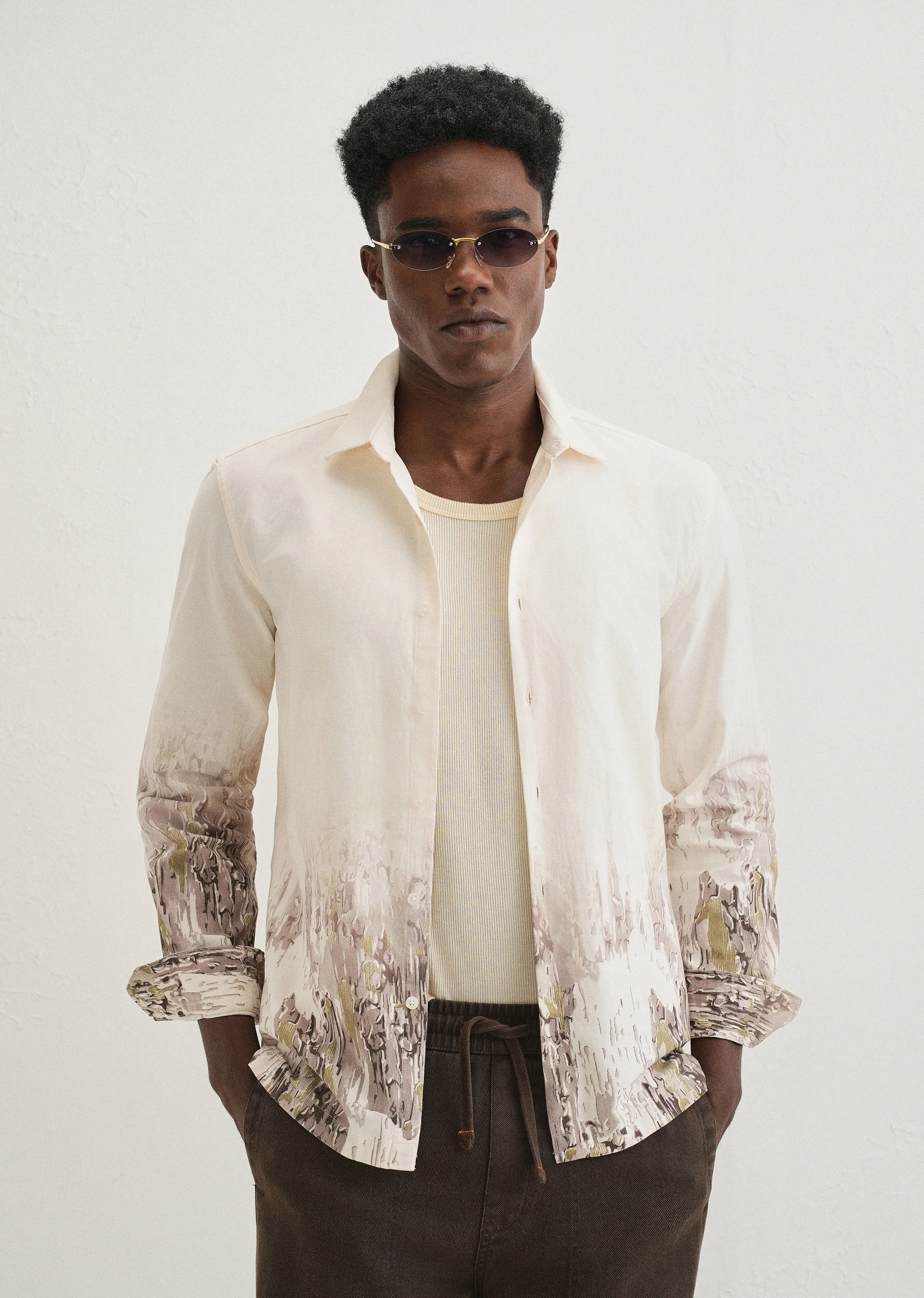 Beige Olive Grey Gradient Printed Shirt - Image 2