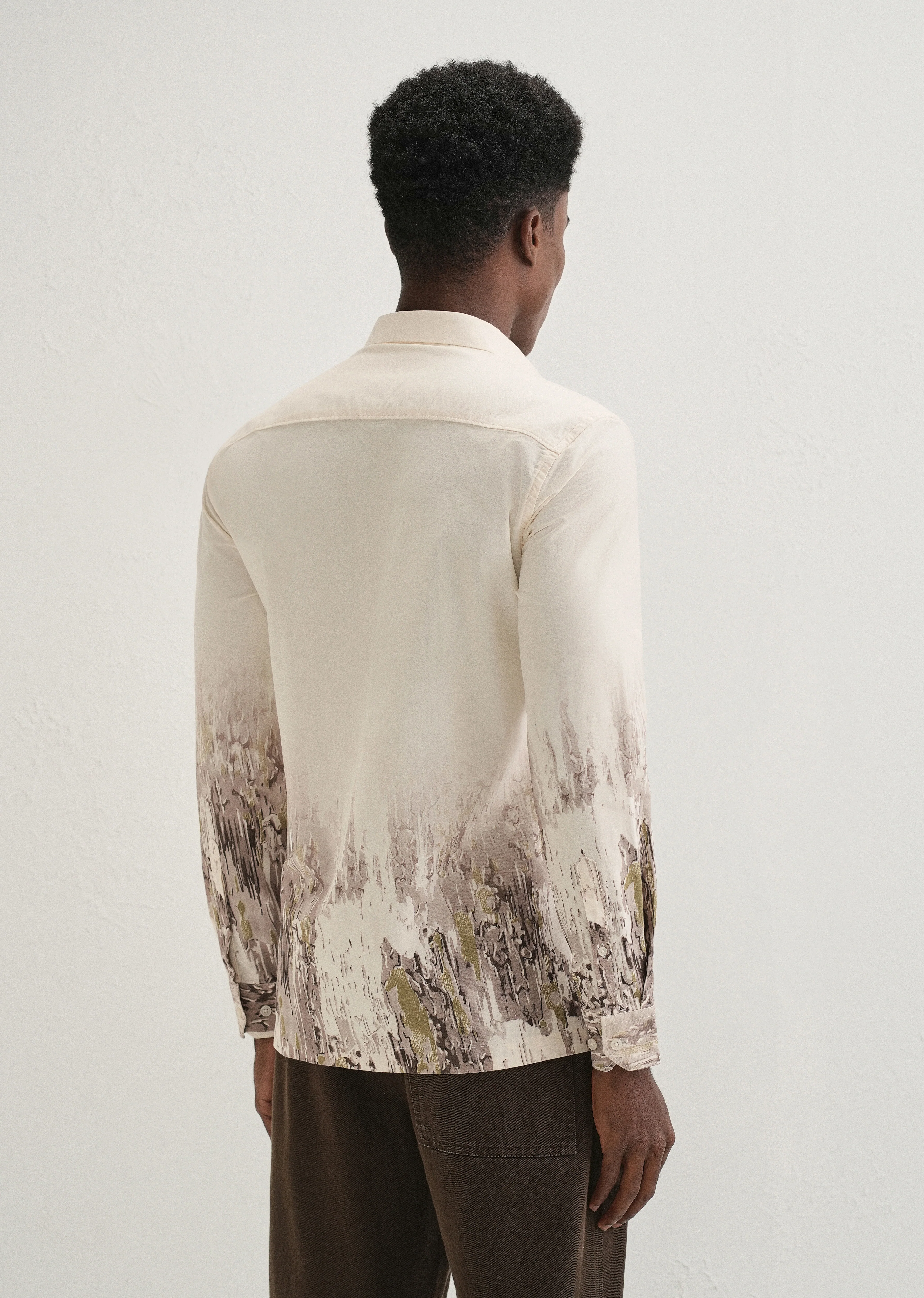 Beige Olive Grey Gradient Printed Shirt - Image 3