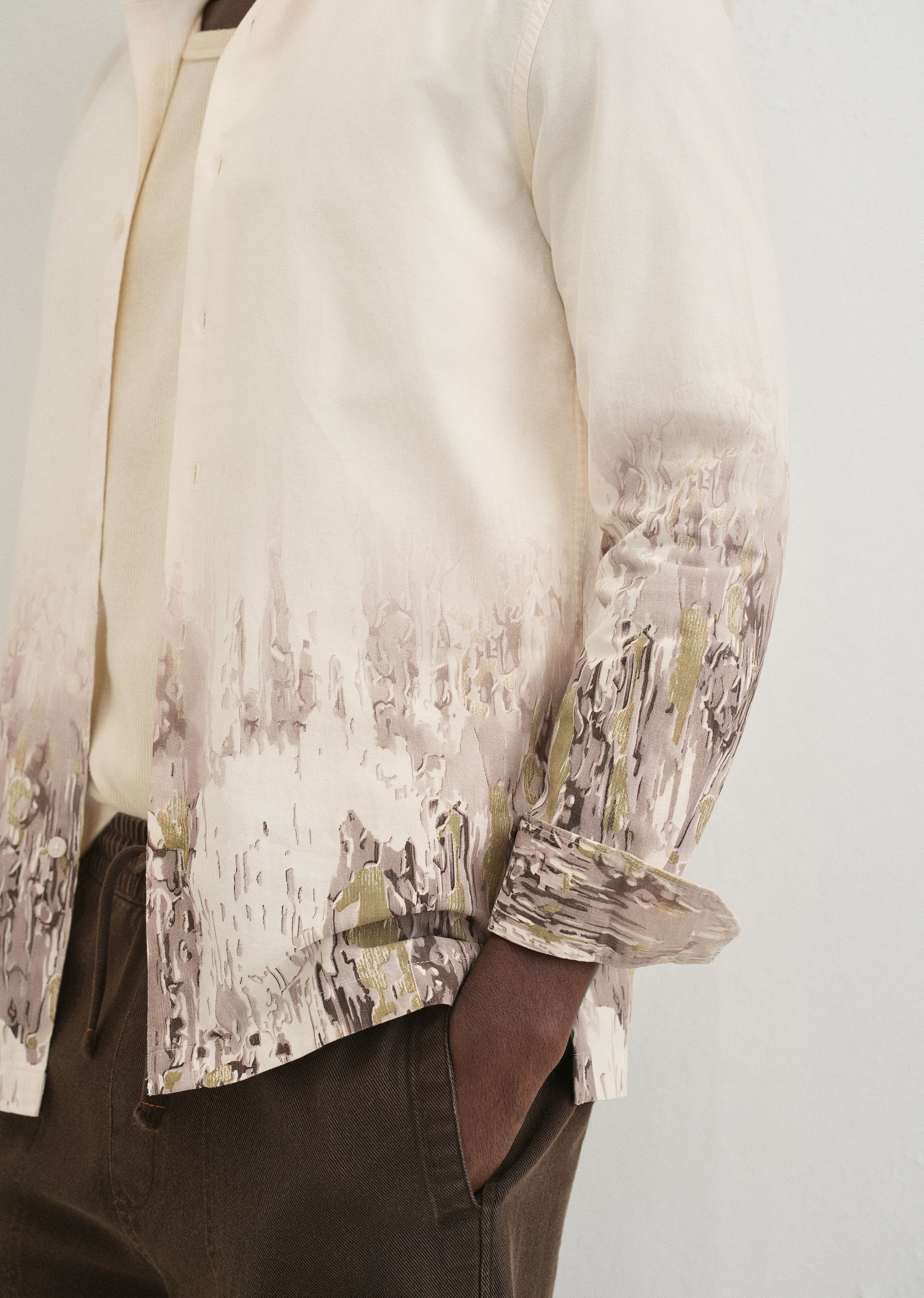 Beige Olive Grey Gradient Printed Shirt - Image 4