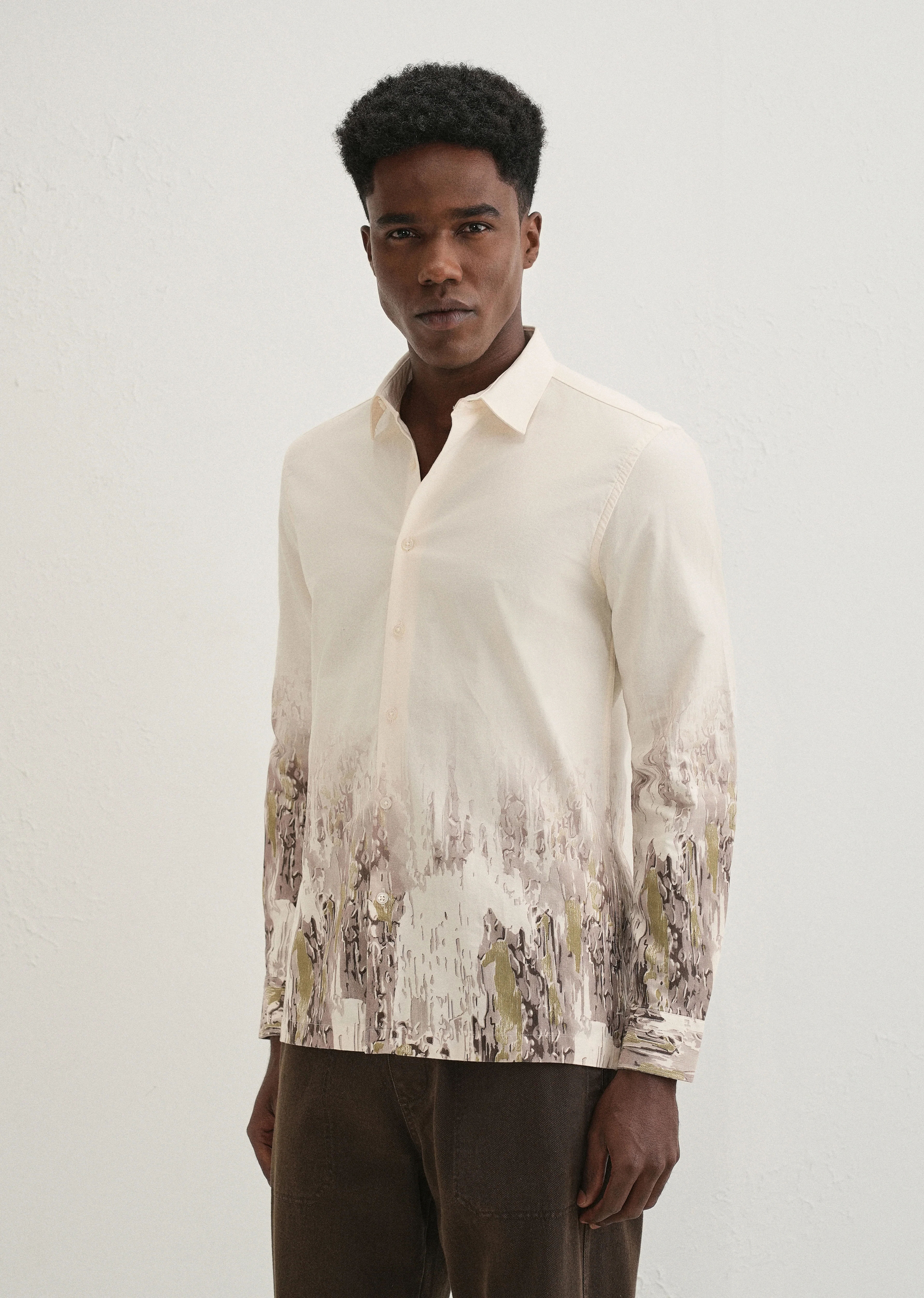 Beige Olive Grey Gradient Printed Shirt - Image 6