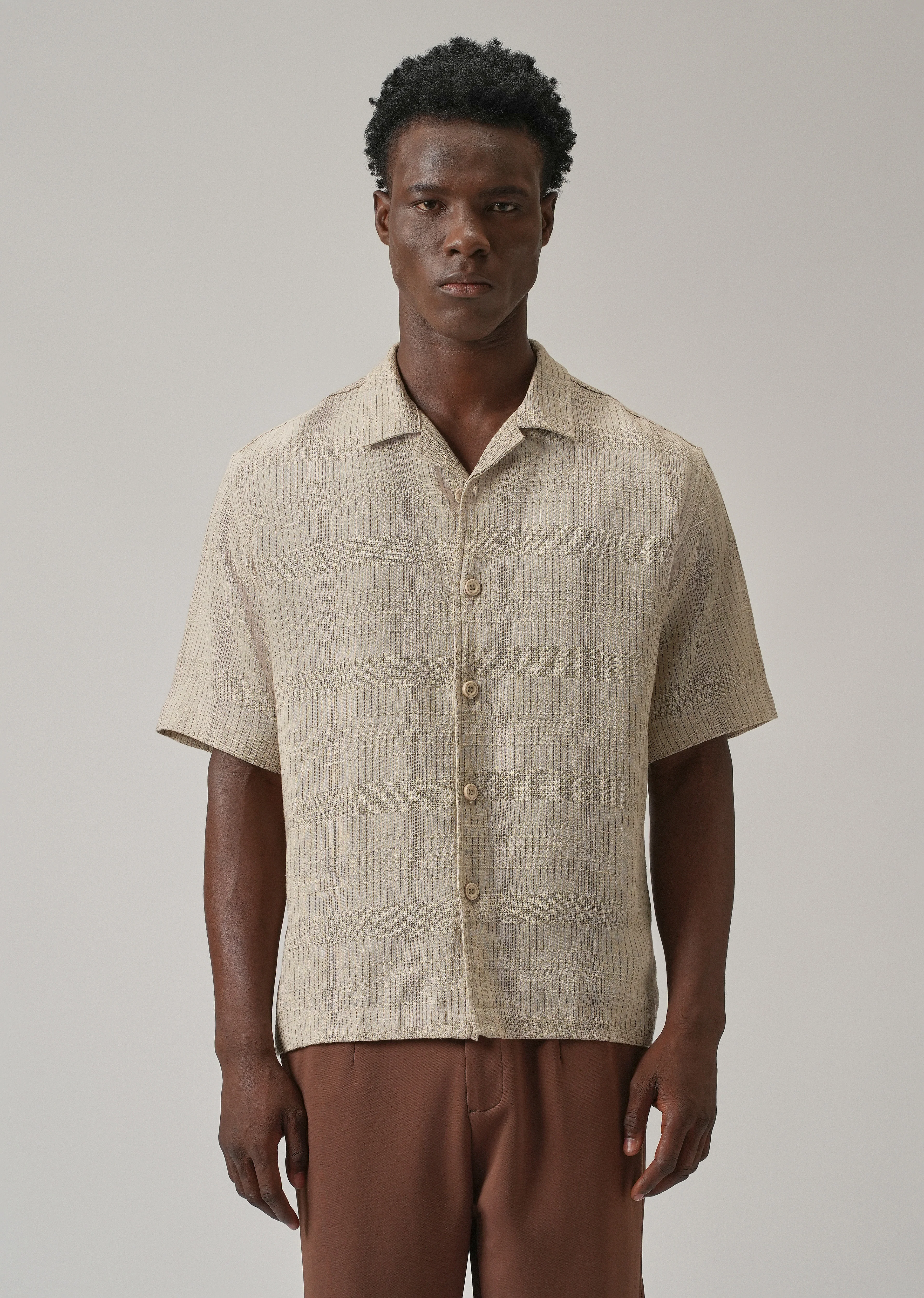 Beige Open Weave Cotton Shirt - Image 3