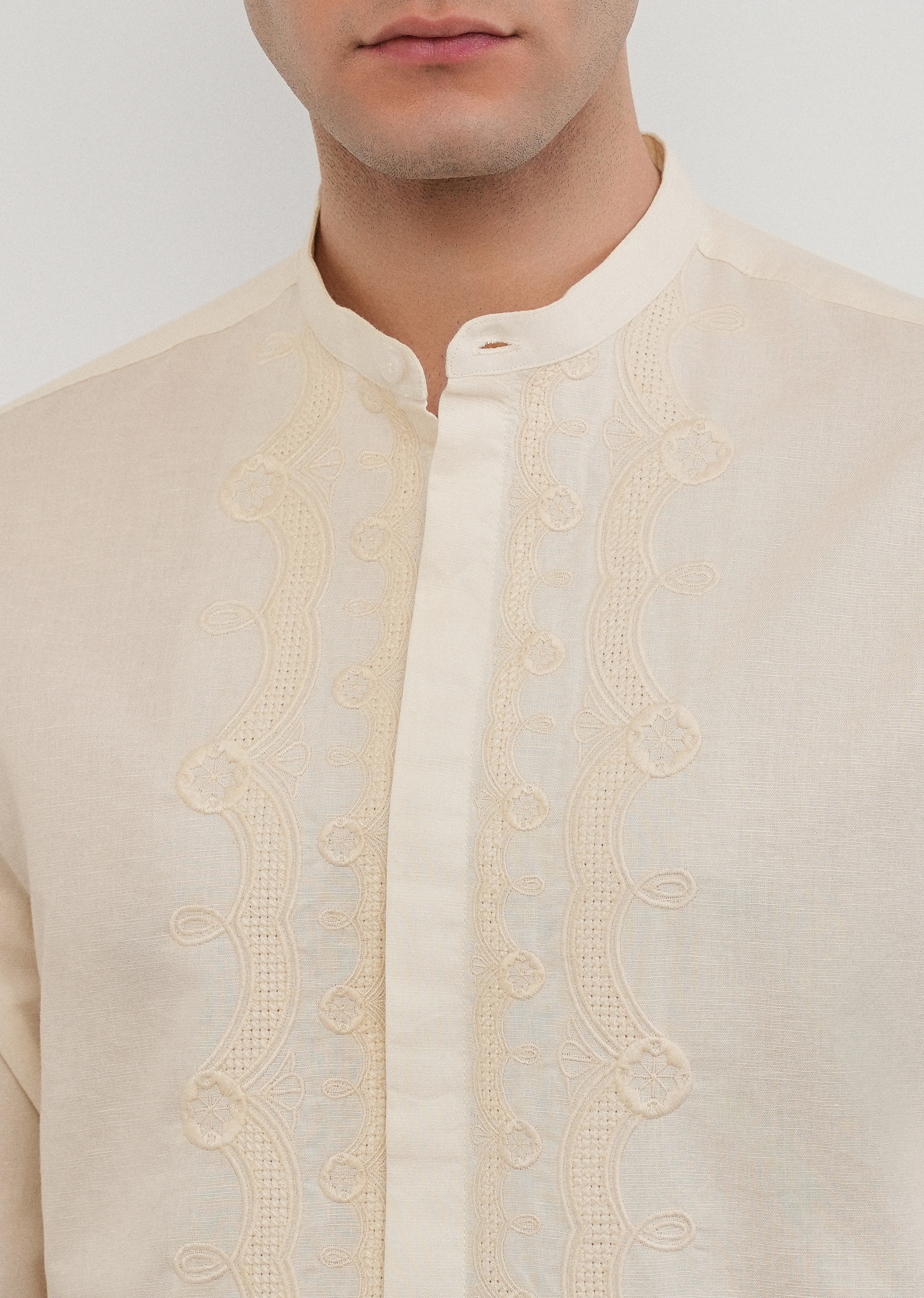 Beige Panel Embroidery Shirt - Image 5